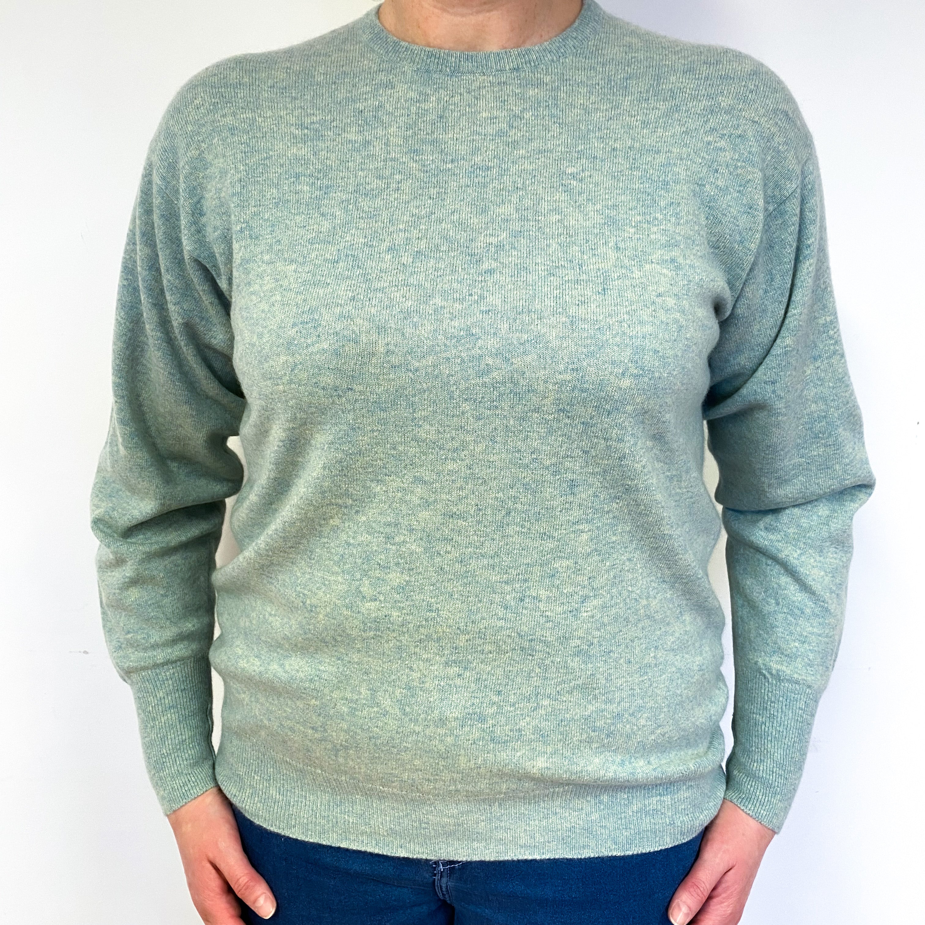 Pale Aqua Green Marl Cashmere Crew Neck Jumper Large