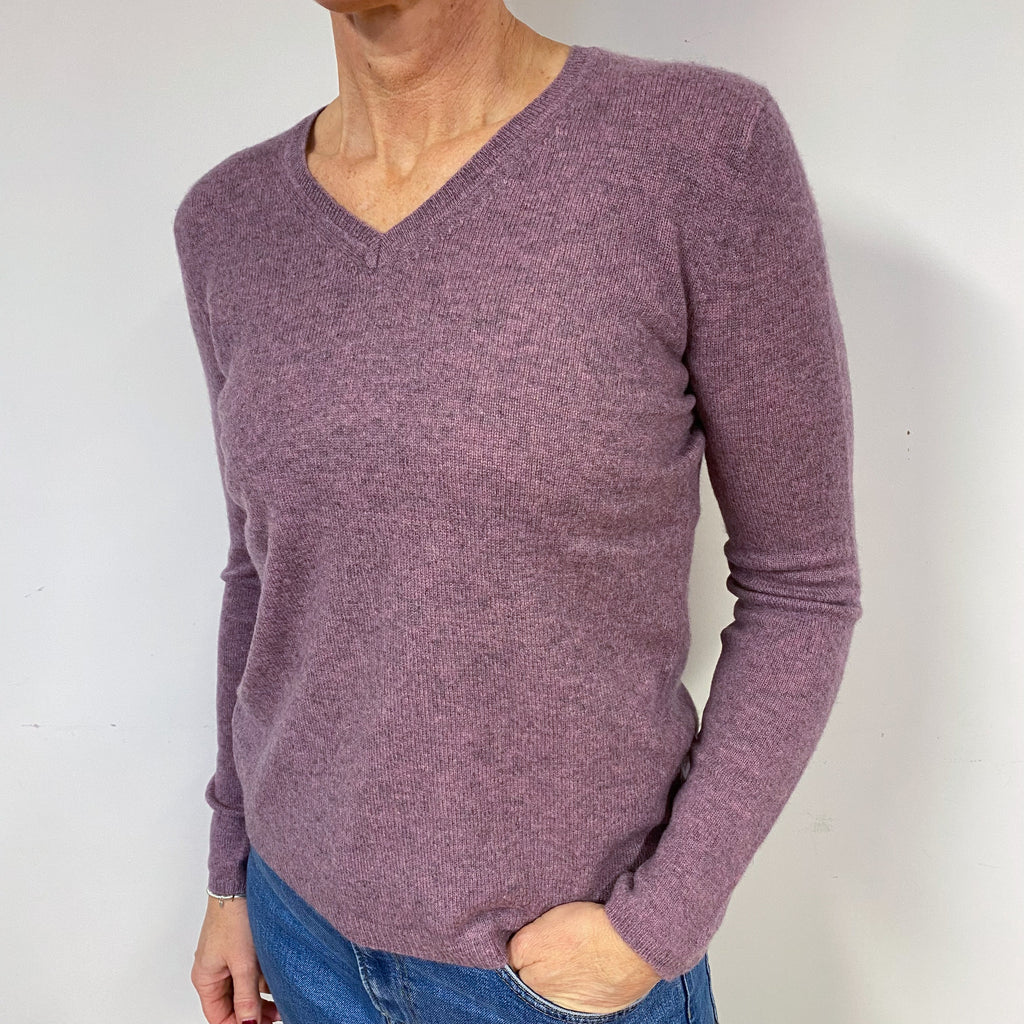 Heathers Purple Cashmere V-Neck Jumper Medium