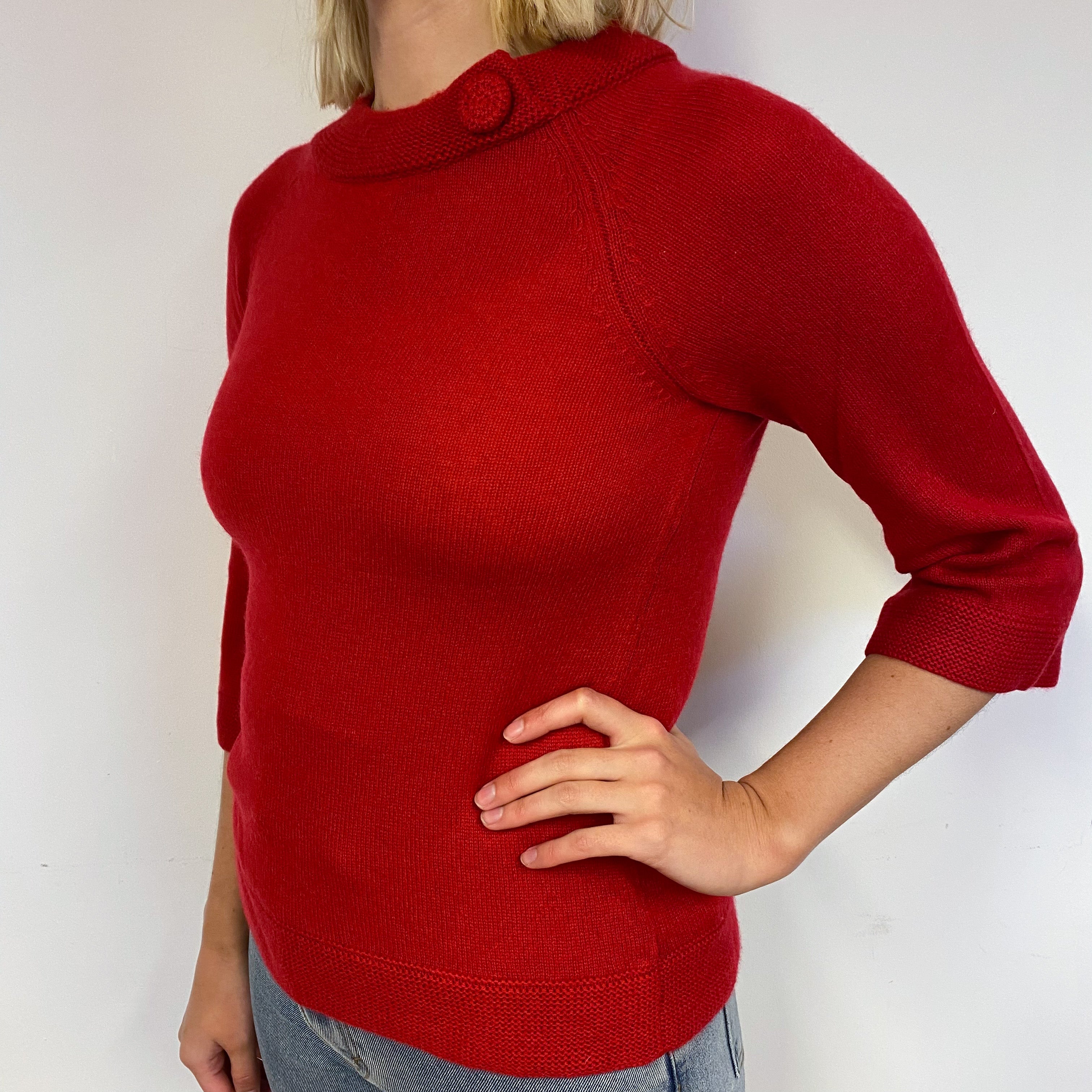 Red 3/4 Sleeve Cashmere Crew Neck Jumper Small