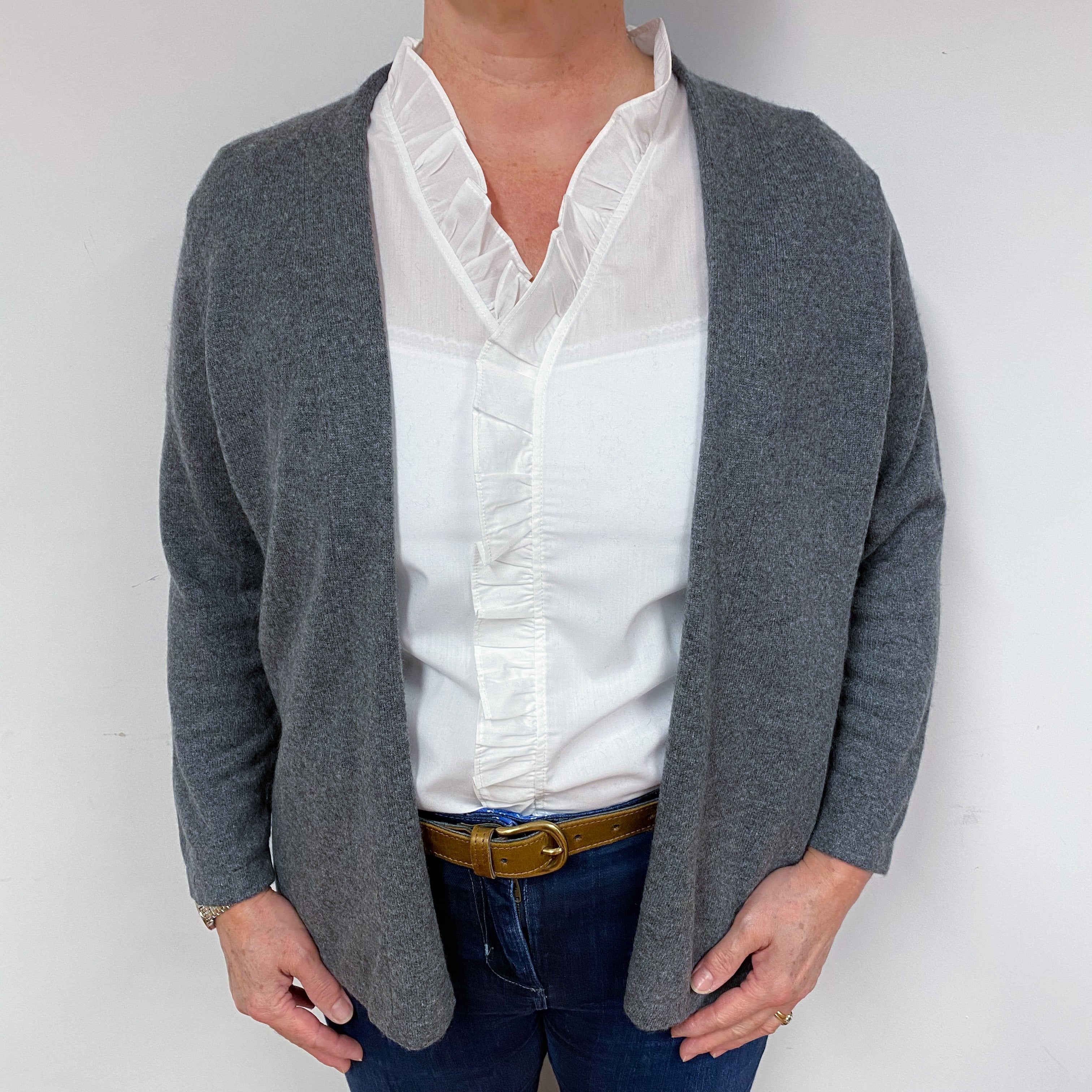 Slate Grey Cashmere Edge to Edge Cardigan Large