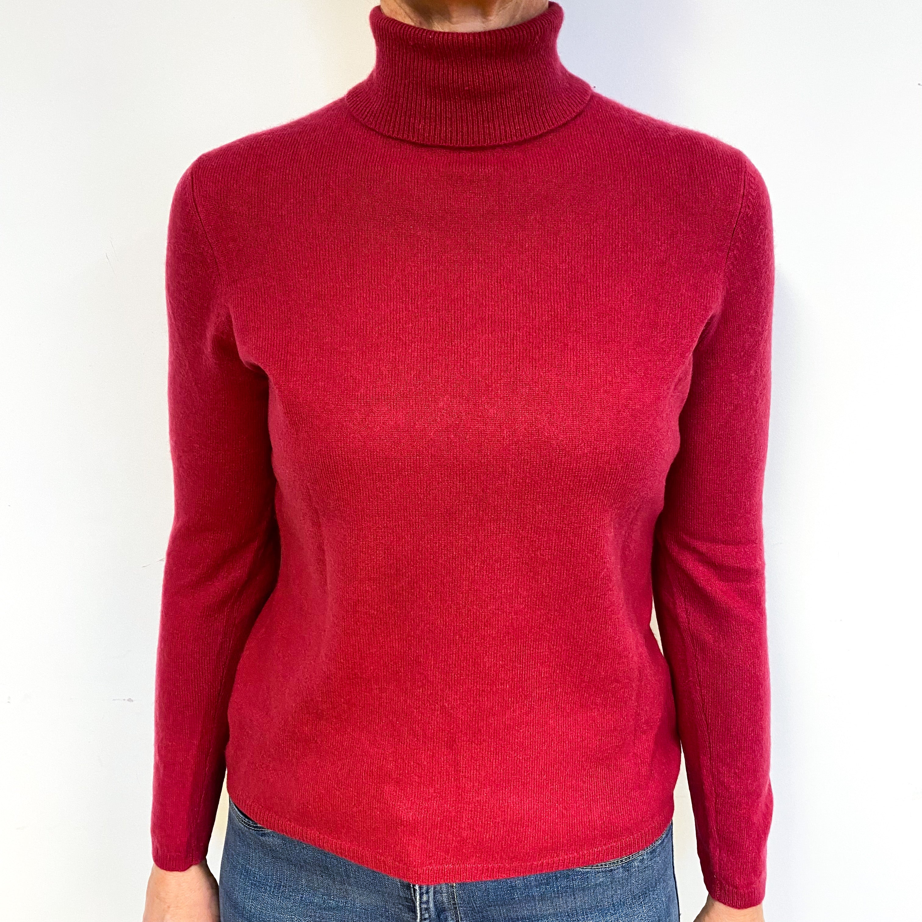 Magenta Pink Cashmere Polo Neck Jumper Medium