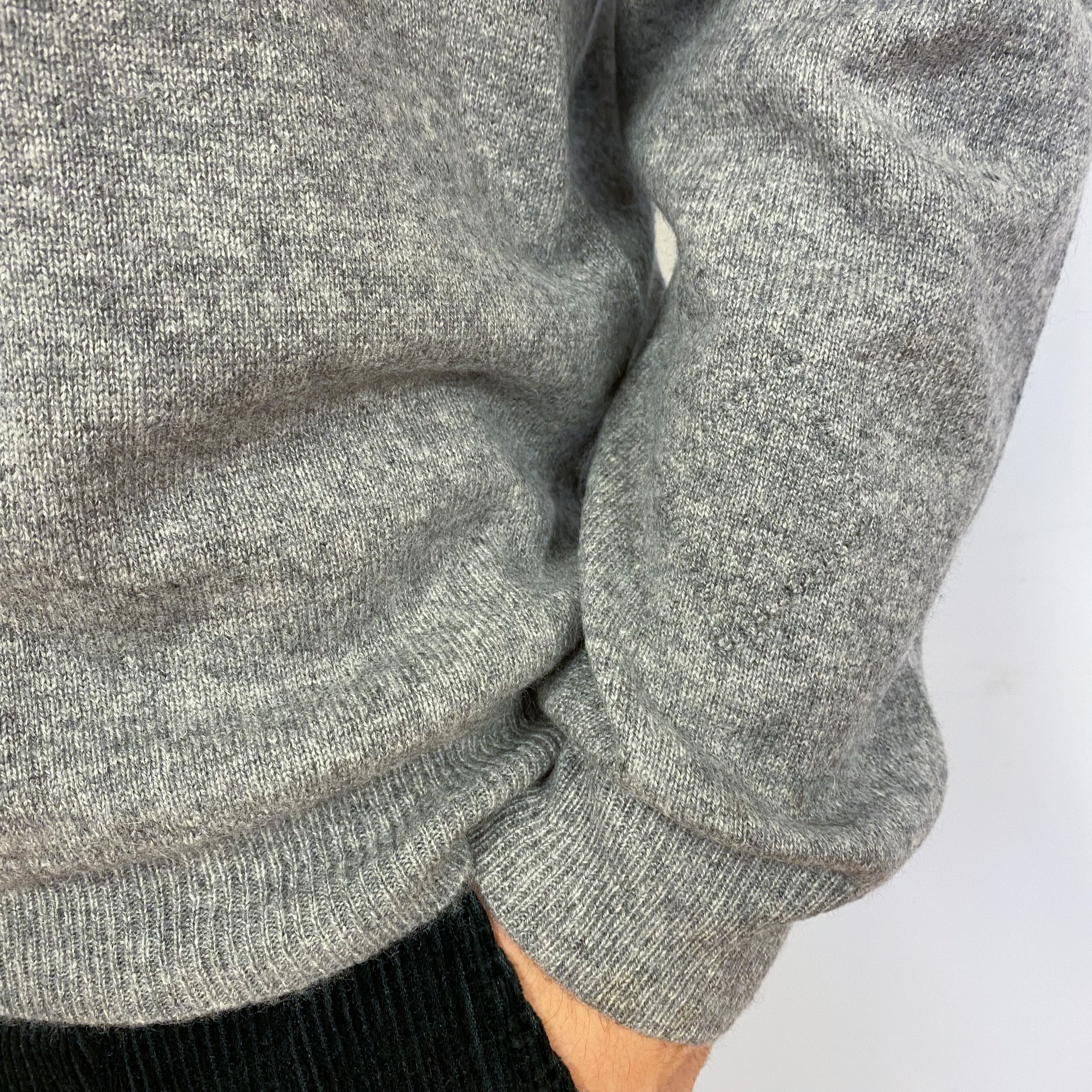 Men's Steel Grey Cashmere V-Neck Jumper Large