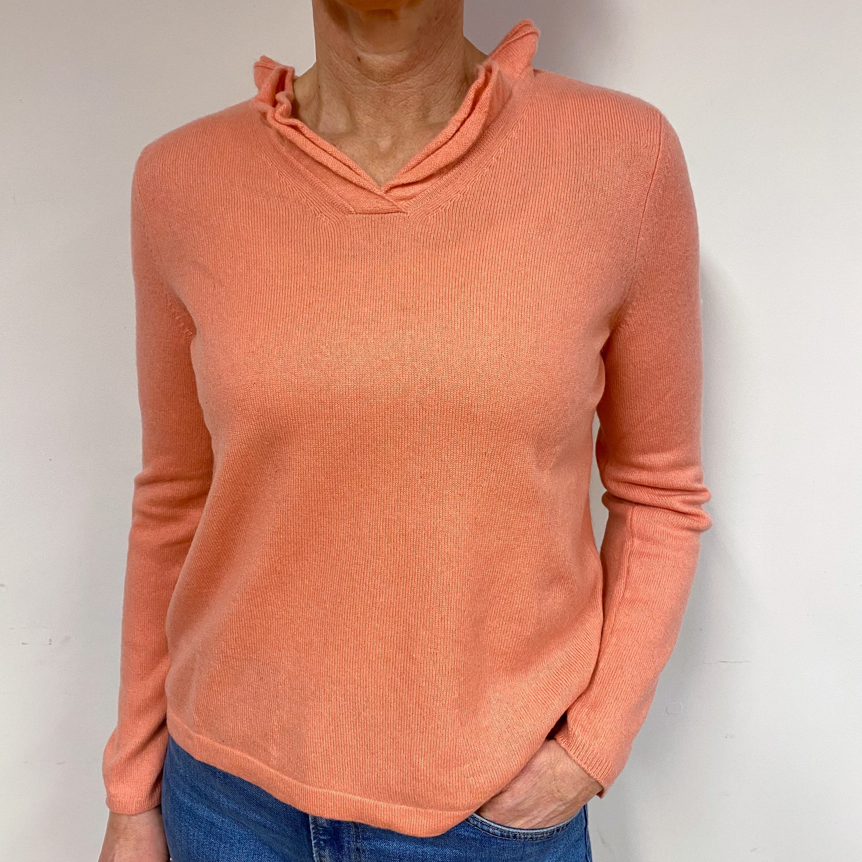 Peach Pink Cashmere V-Neck Jumper Medium
