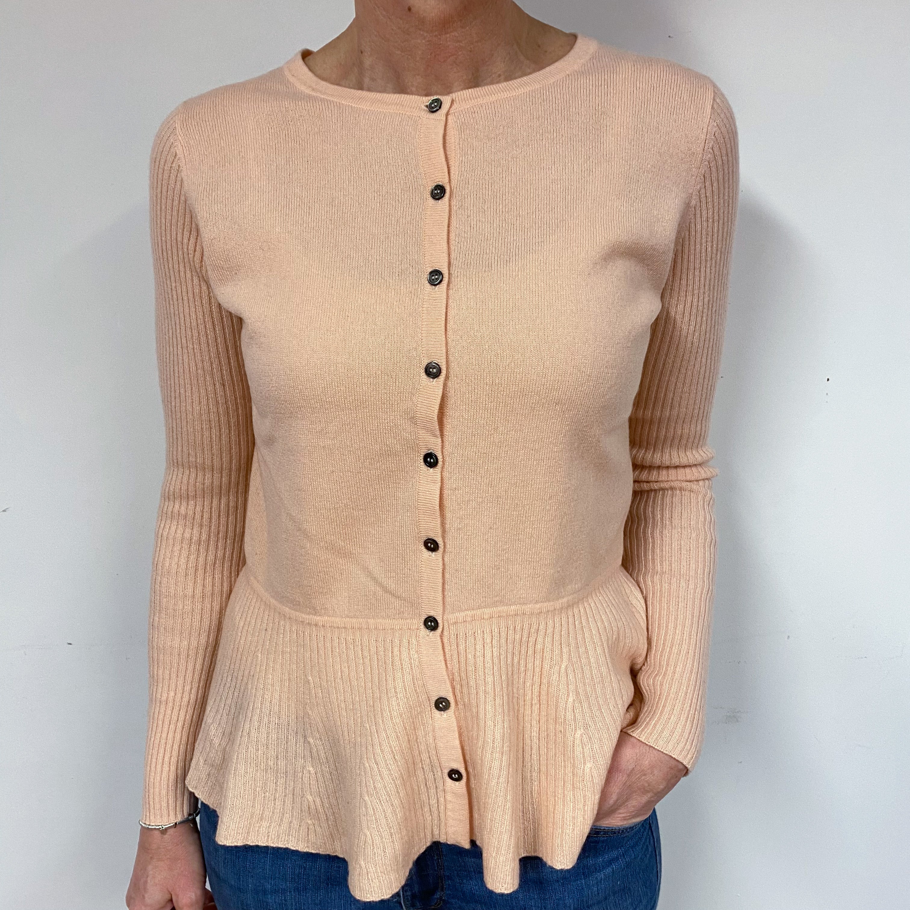 Shell Pink Cashmere Peplum Cardigan Medium