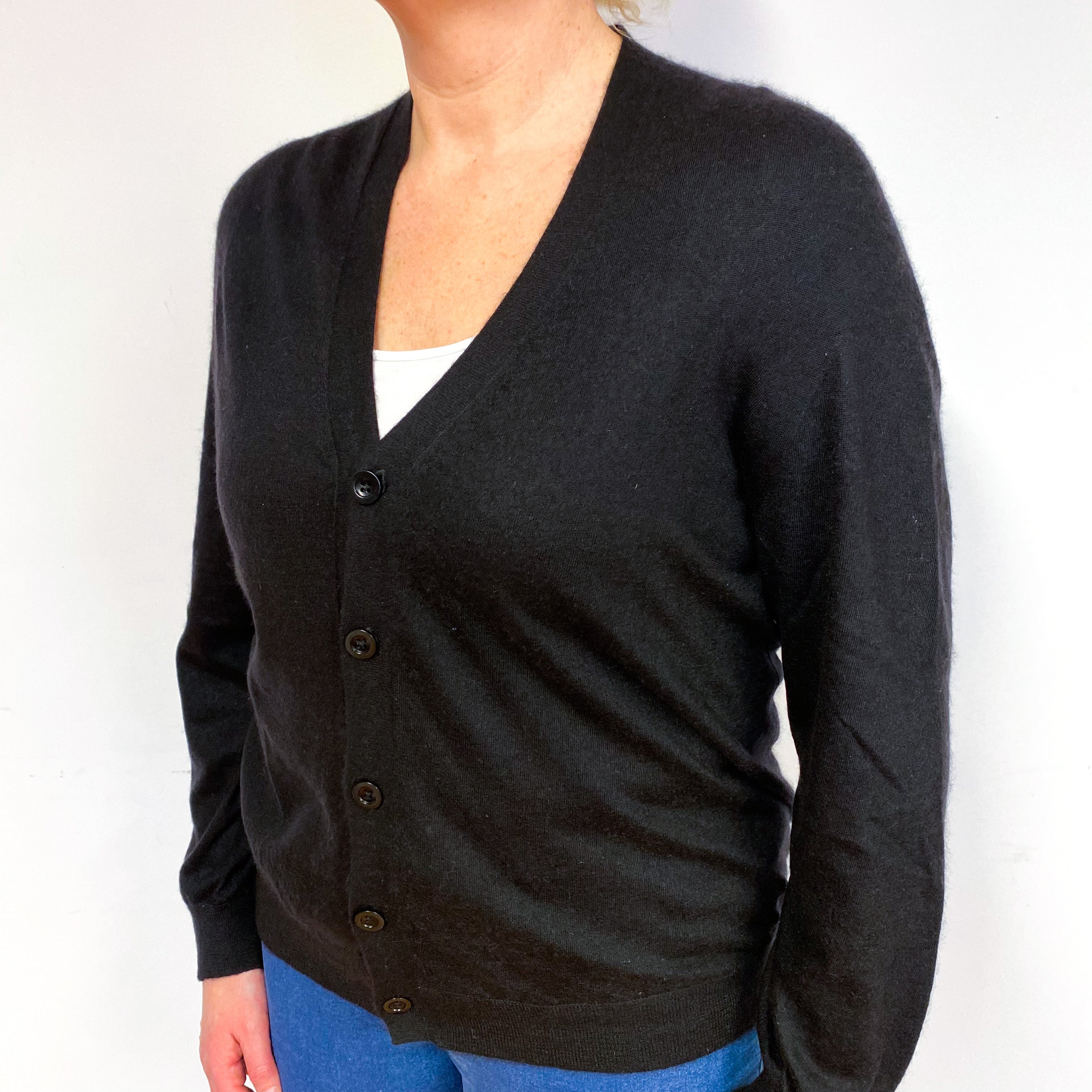 Black Cashmere V-Neck Cardigan Large