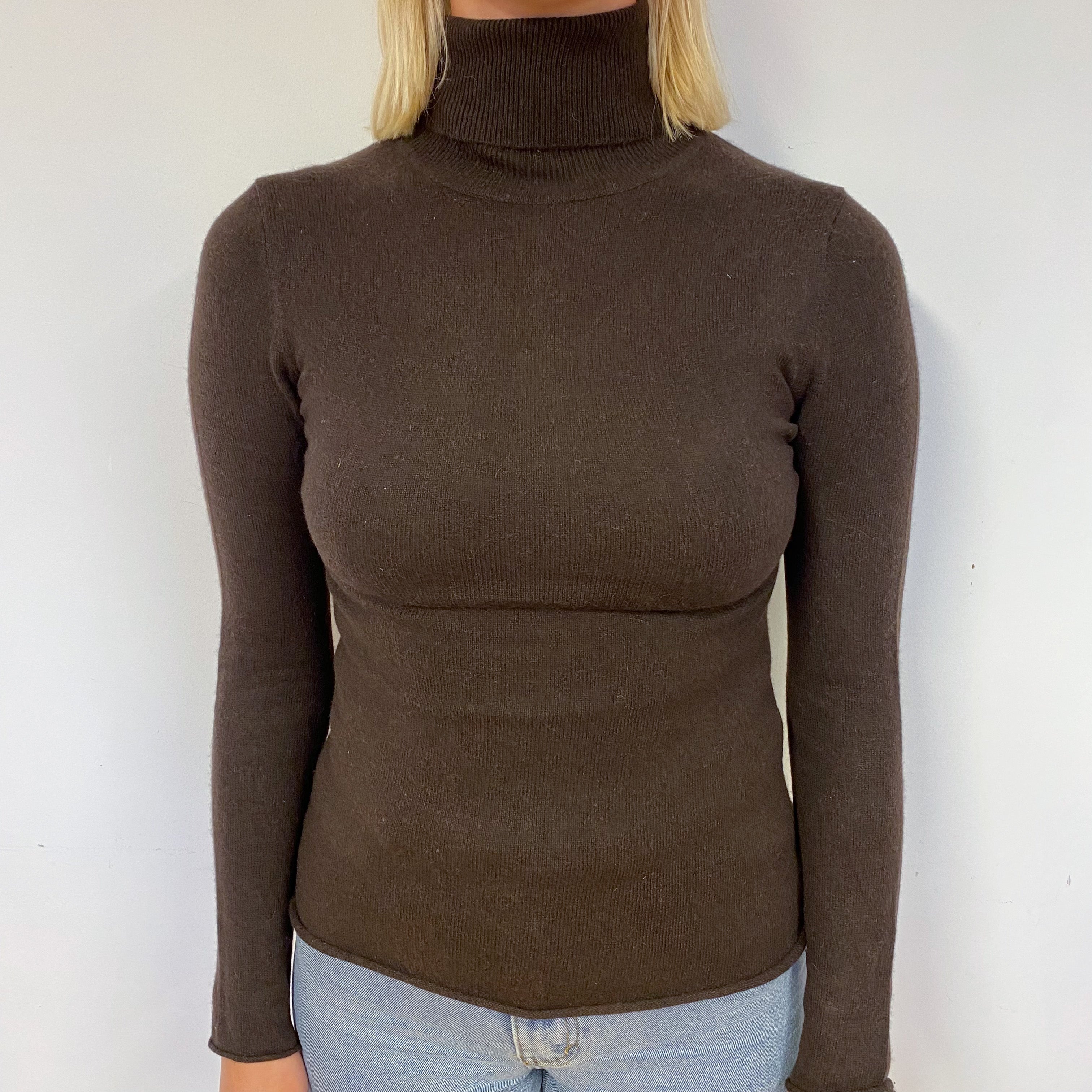Peppercorn Brown Cashmere Polo Neck Jumper Small