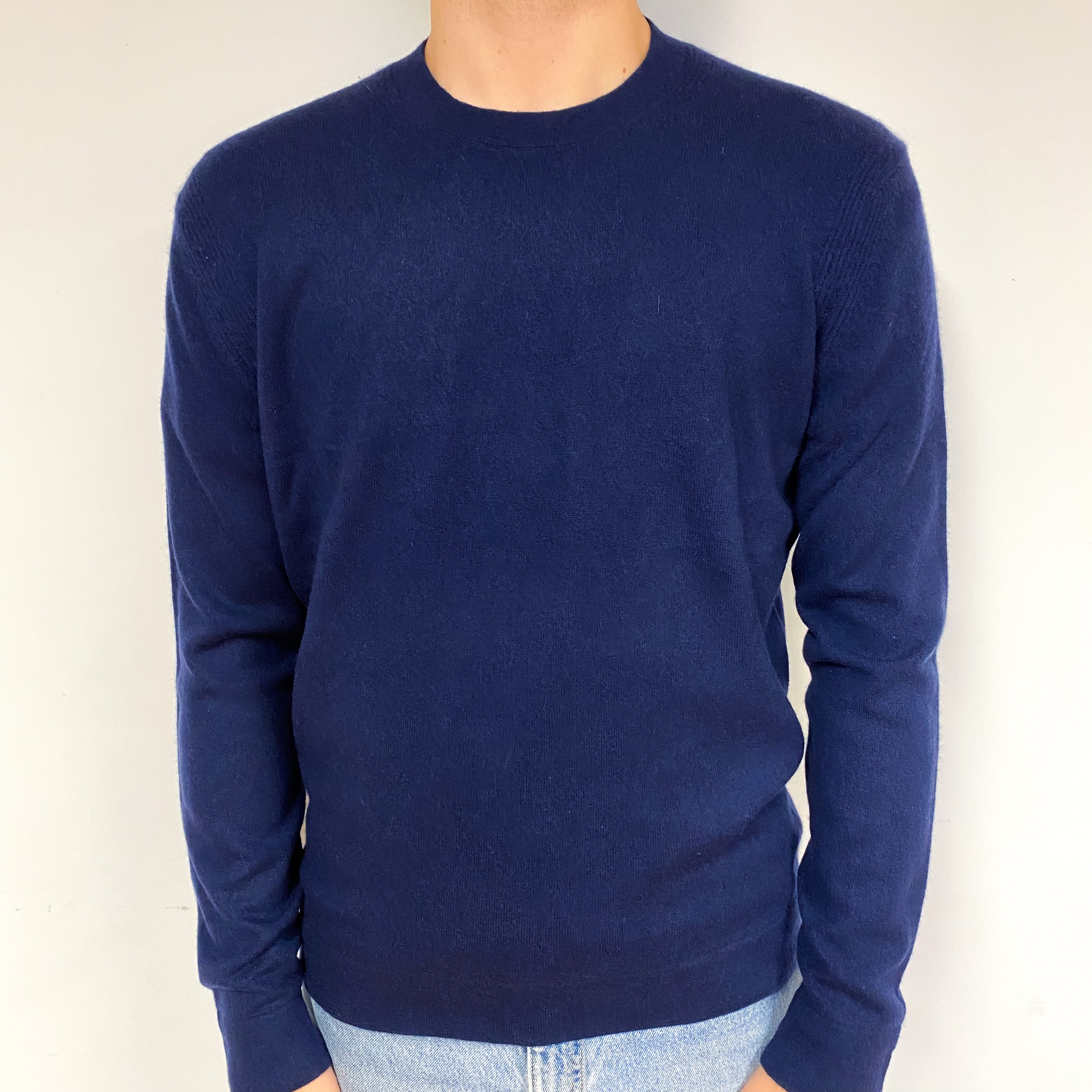 Men's Navy Blue Cashmere Crew Neck Jumper Large