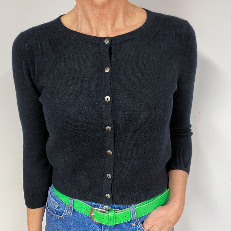 Black 3/4 Sleeve Cashmere Cropped Cardigan Medium