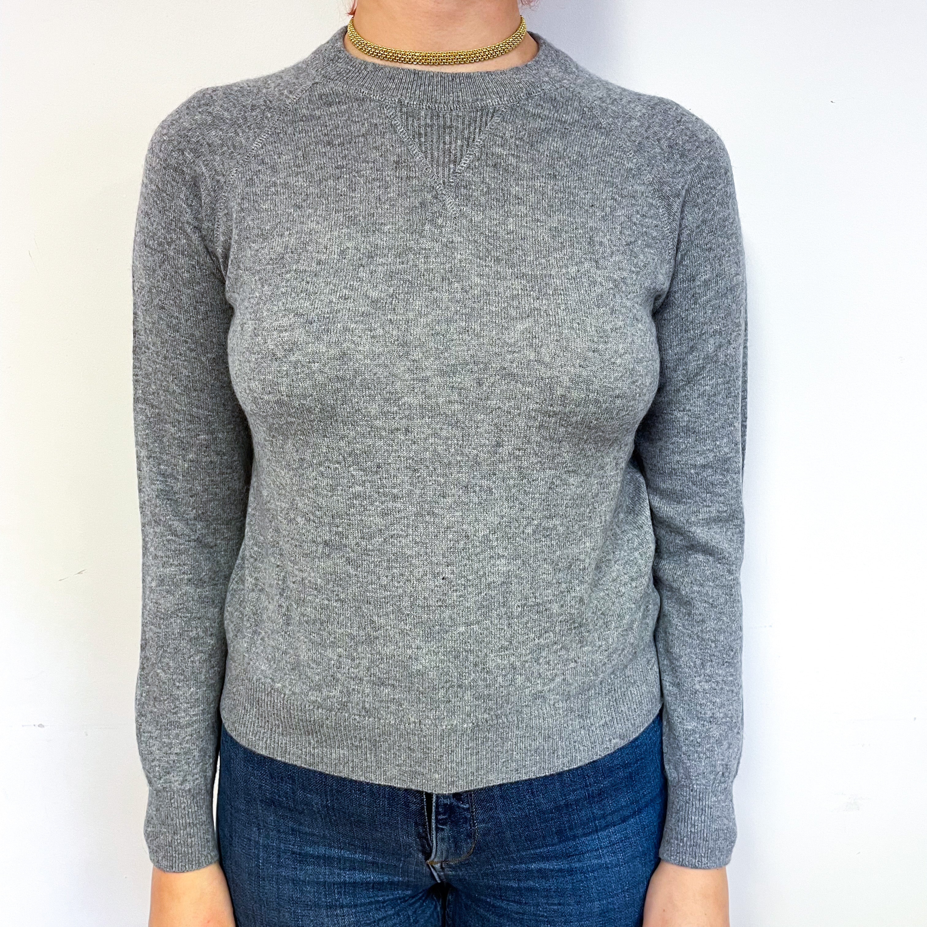 Grey Sweatshirt Style Cashmere Crew Neck Jumper Small
