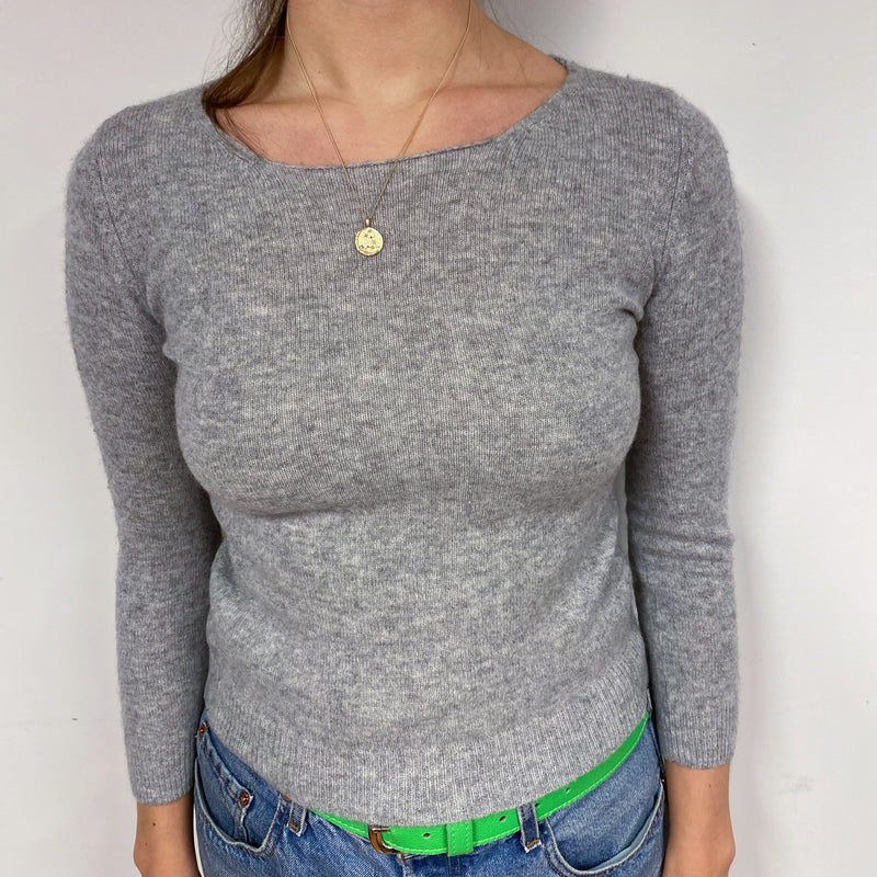 Ash Grey 3/4 Sleeve Cashmere Crew Neck Jumper Small