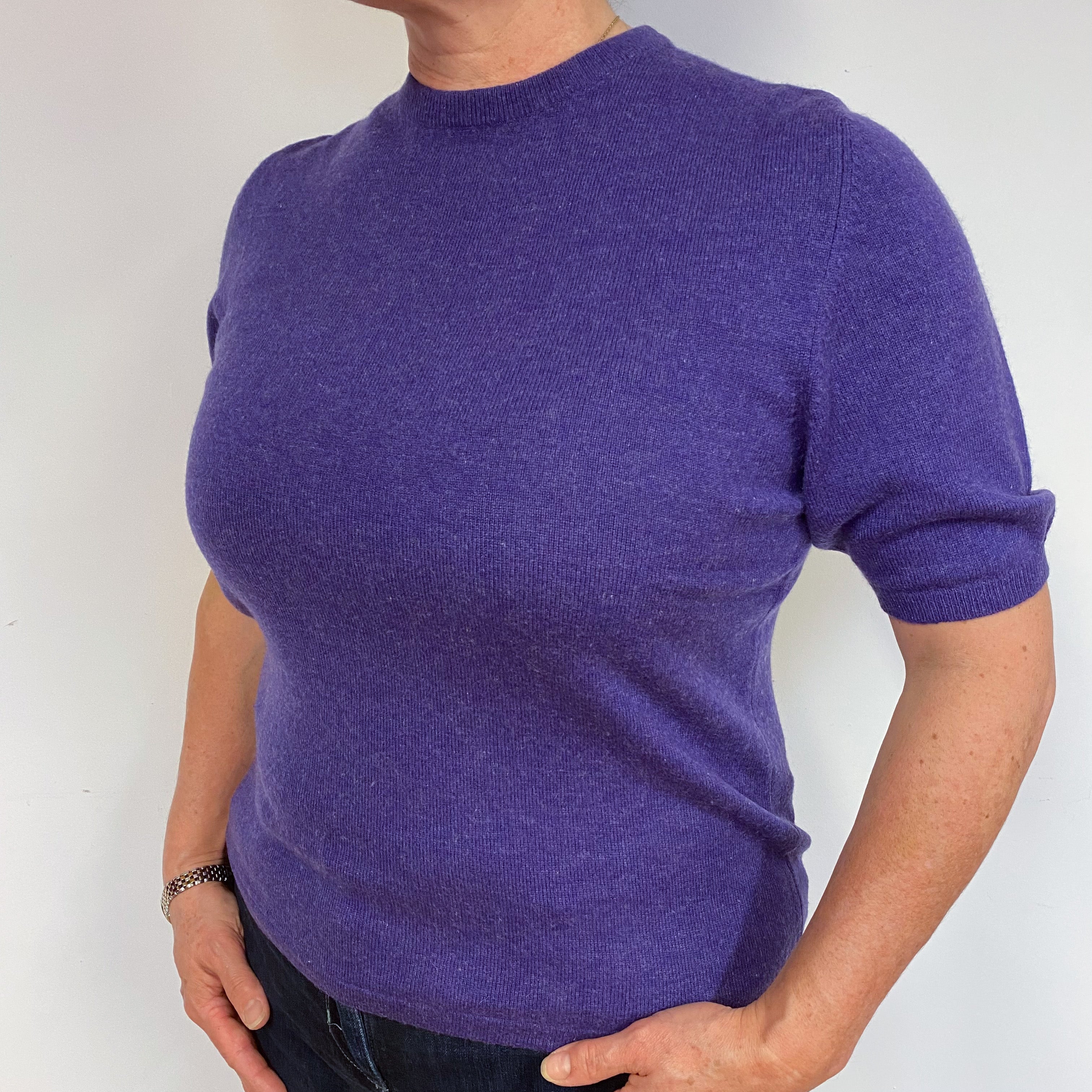 Pansy Purple Cashmere Short Sleeved Jumper Large
