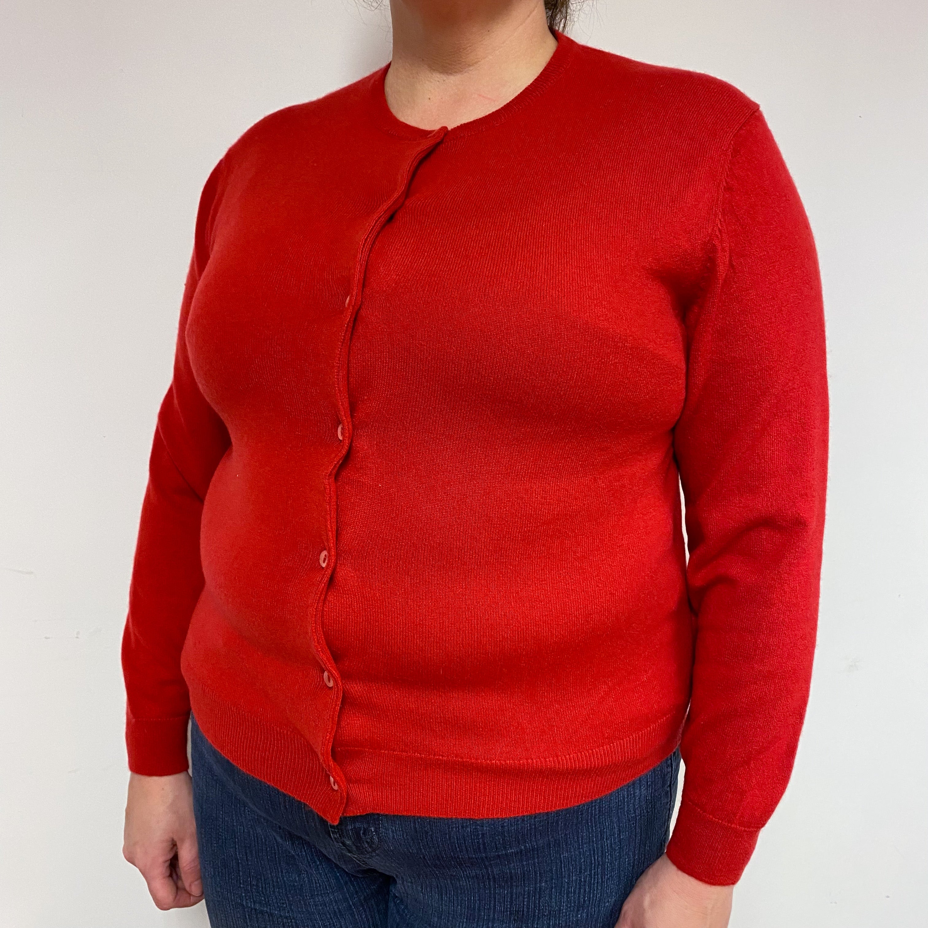 Post Box Red Cashmere Crew Neck Cardigan Extra Large