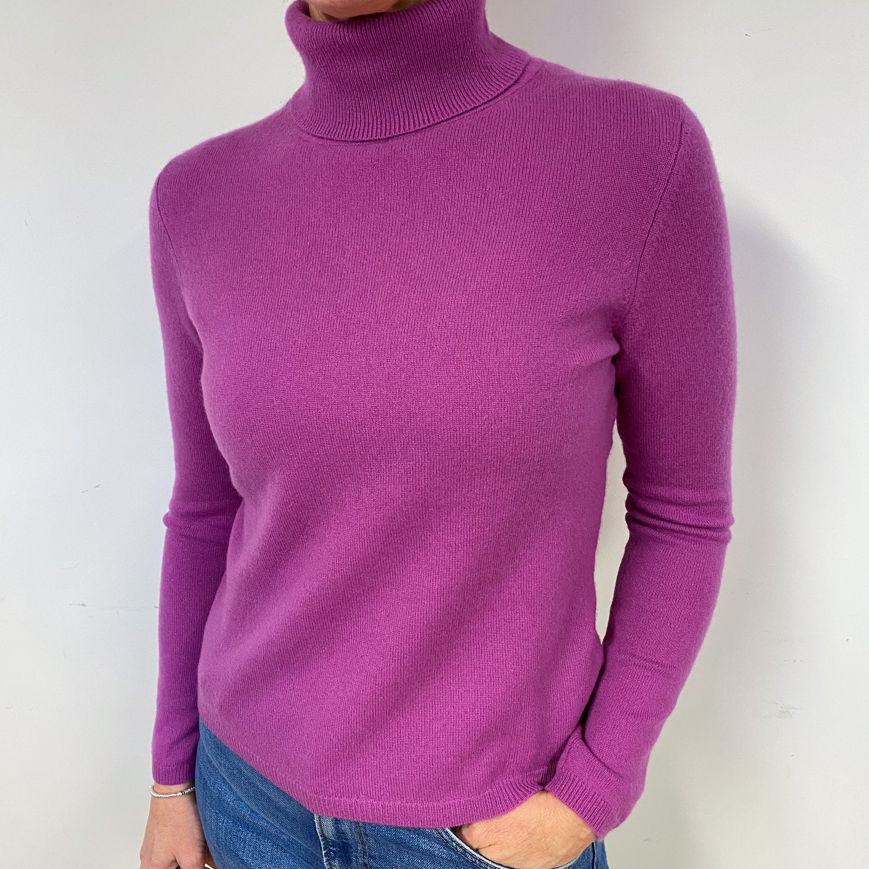 Magenta Cashmere Polo Neck Jumper Medium