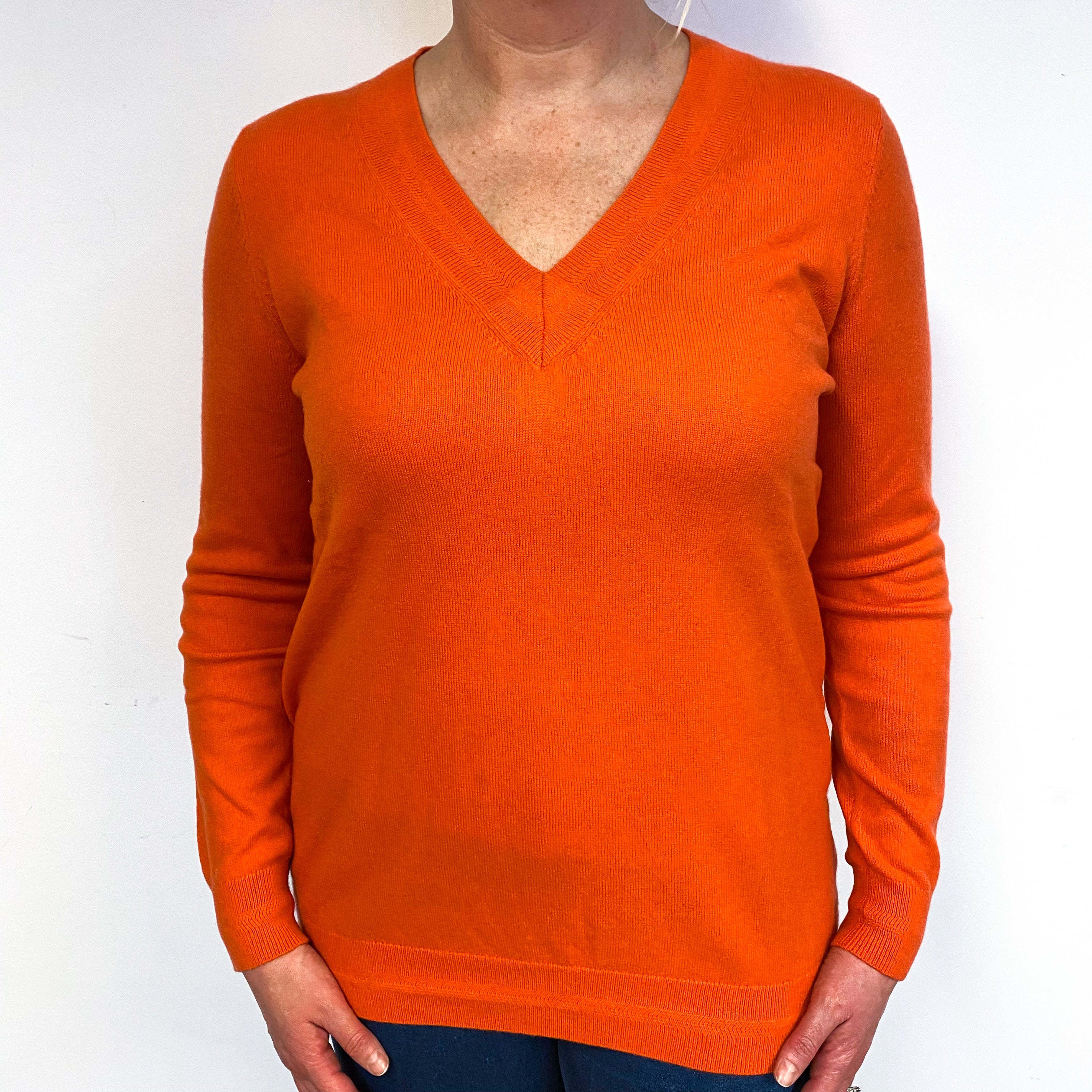 Tangerine Orange Cashmere V-Neck Jumper Large