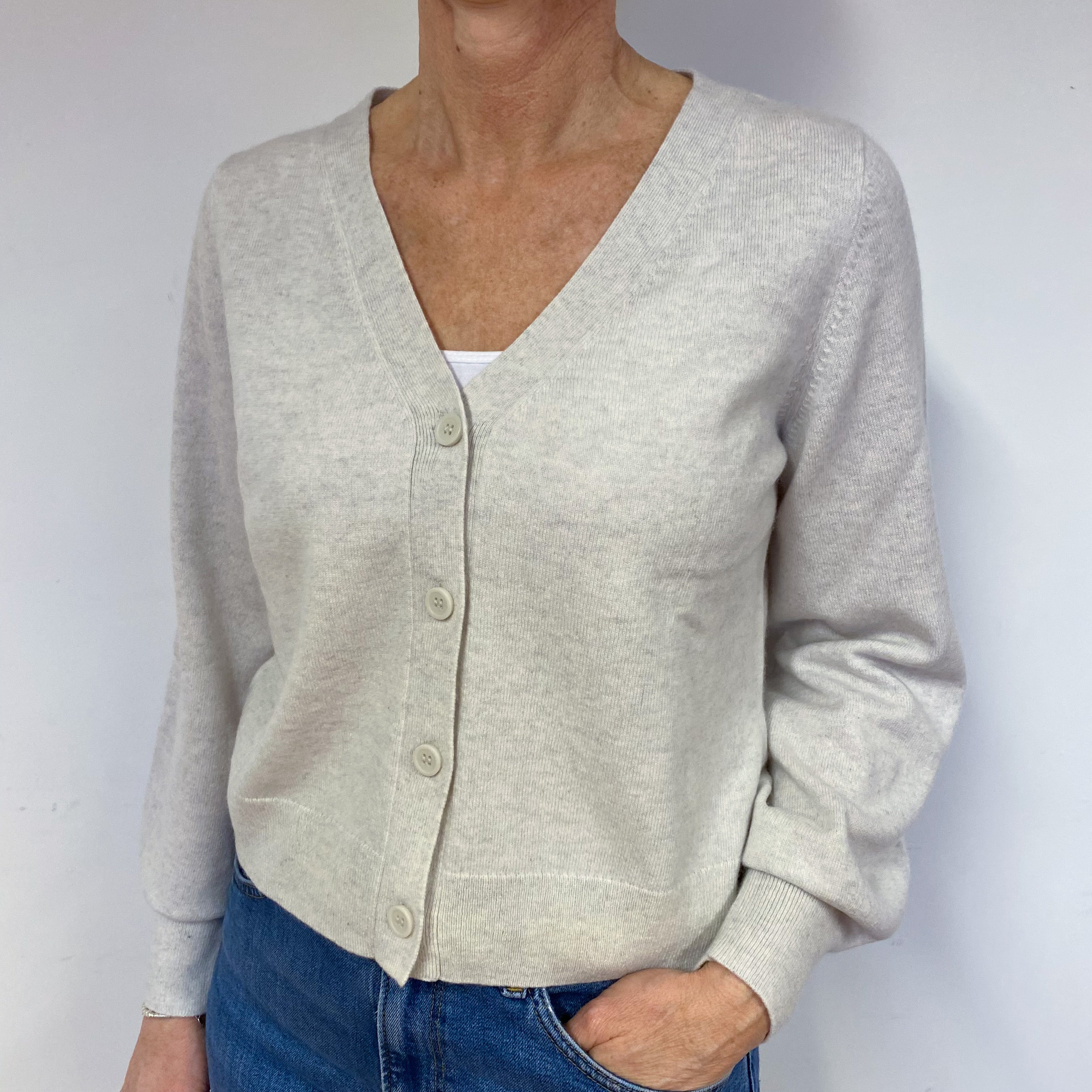 Cos Frost Grey Cashmere V-Neck Cardigan Medium