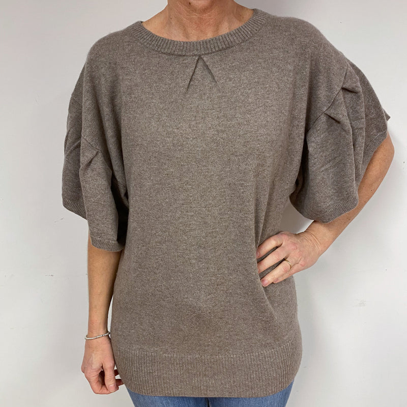 Mink Brown Cashmere Short Sleeved Jumper Medium