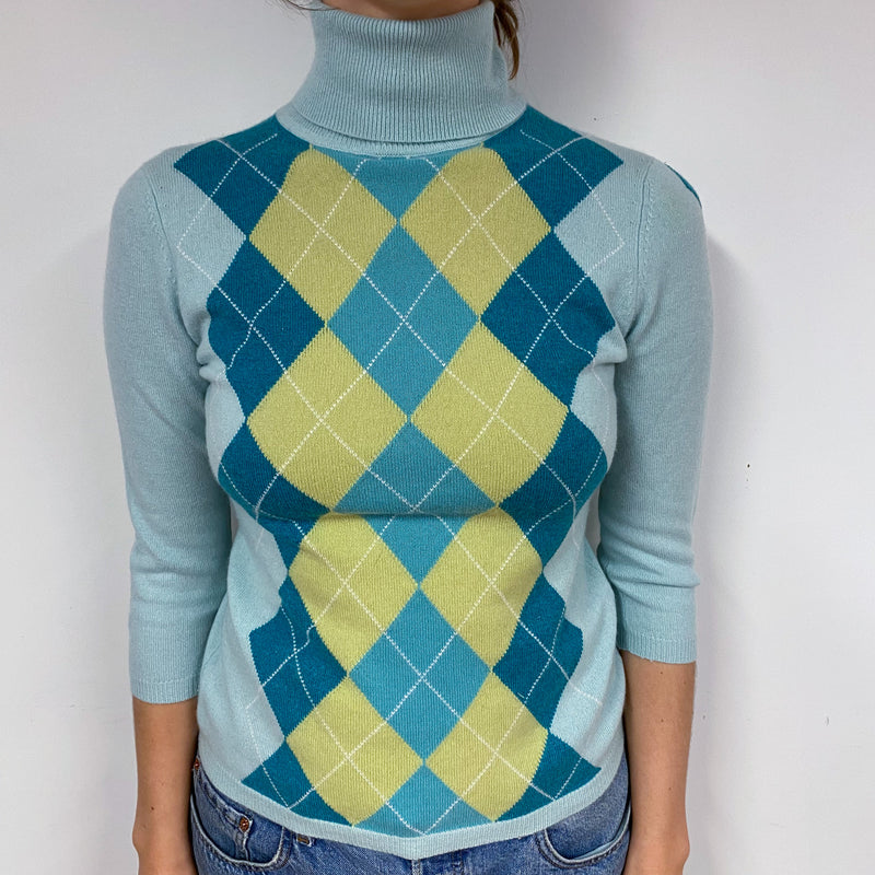 Mint Green Diamond Cashmere Polo Neck Jumper Small