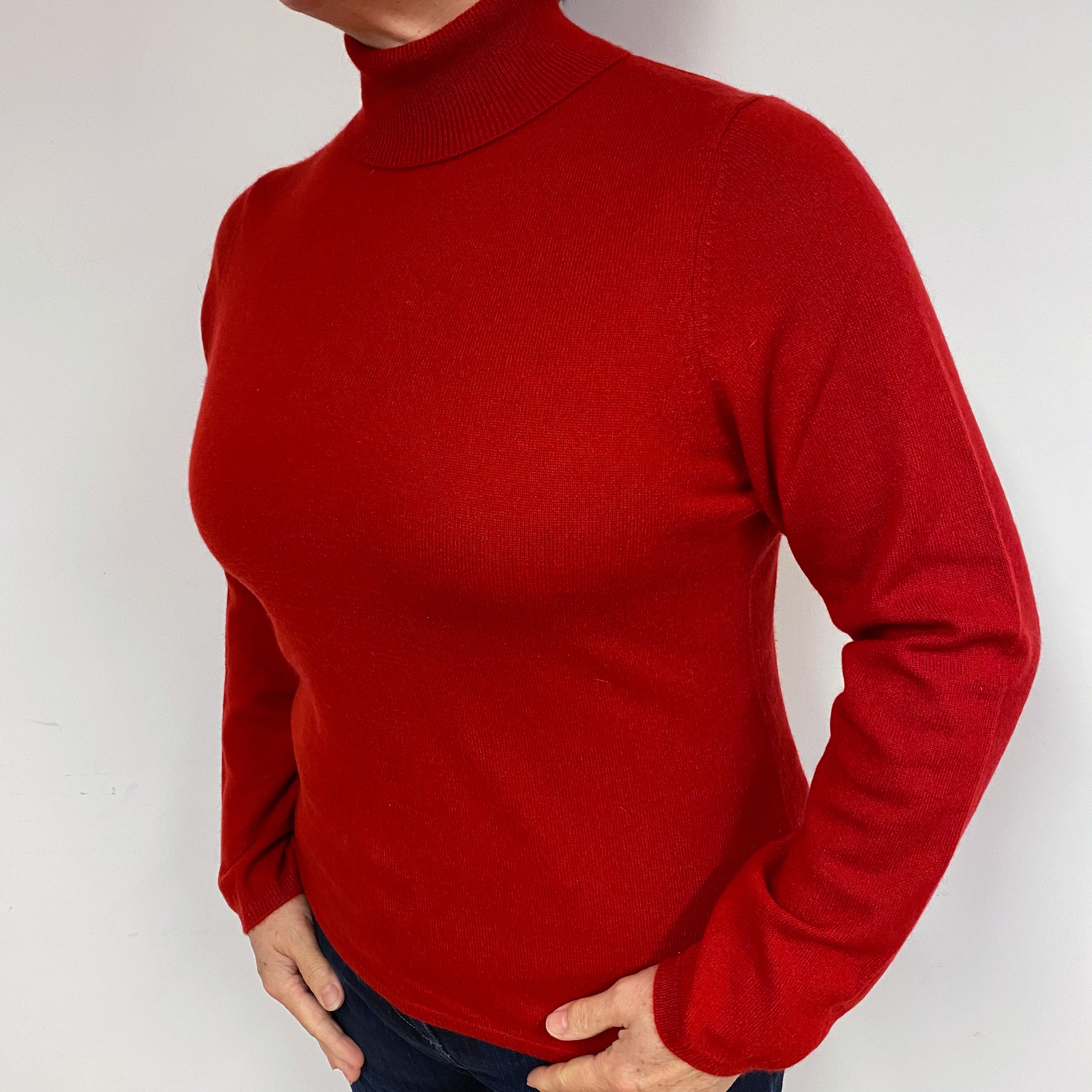 Crimson Red Cashmere Polo Neck Jumper Large