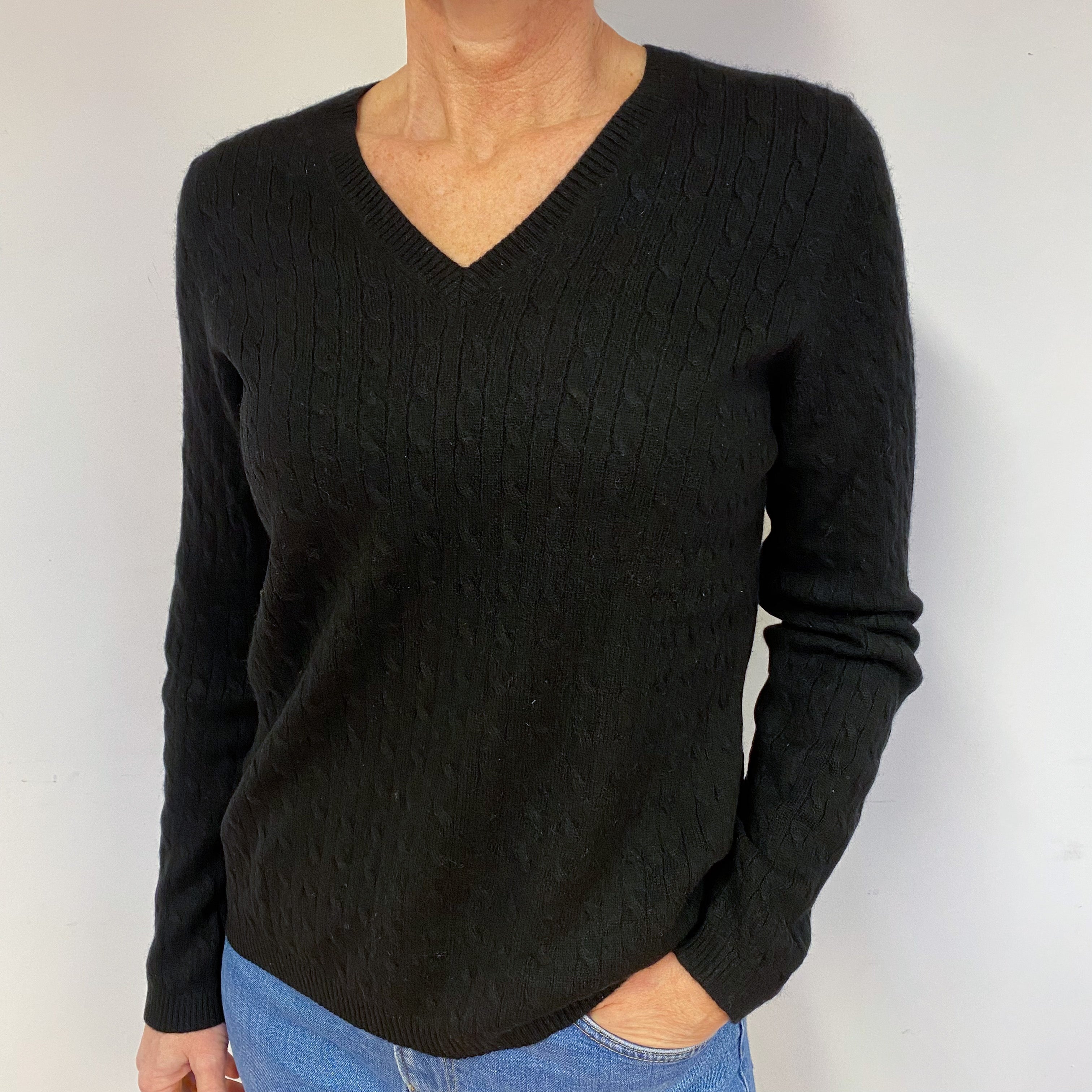 Black Cashmere V-Neck Jumper Medium
