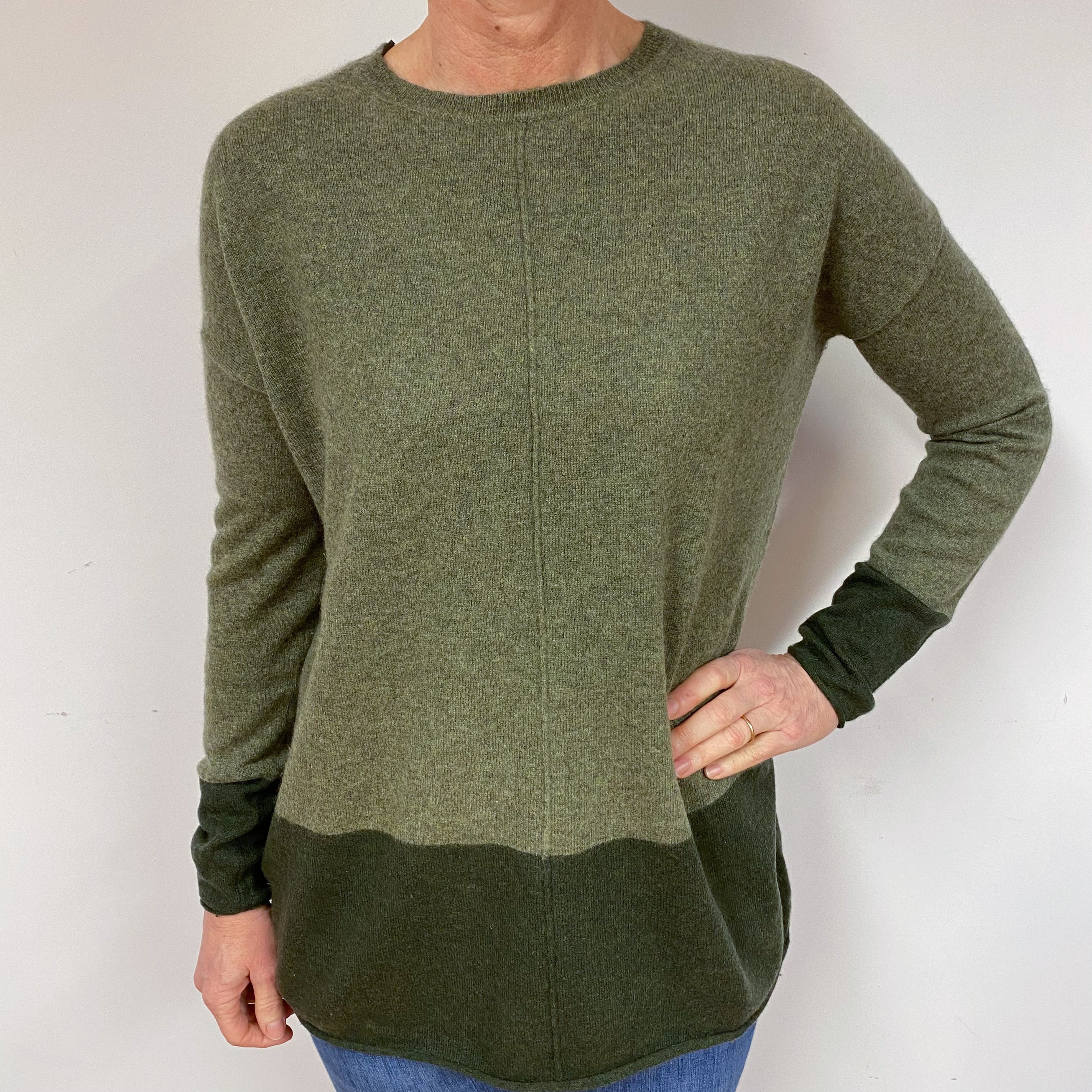 Khaki Green Cashmere Crew Neck Jumper Medium