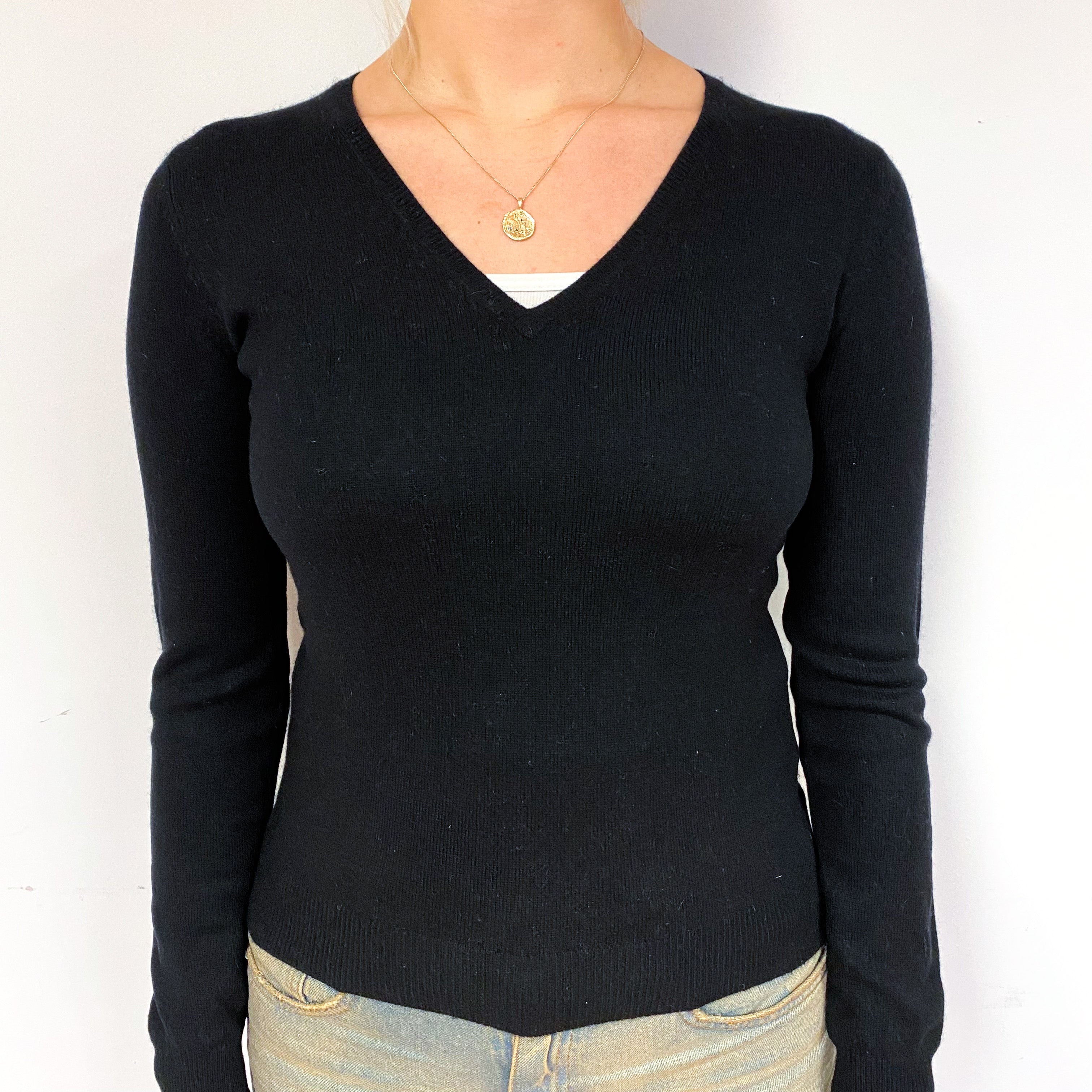 Black Cashmere V-Neck Jumper Small