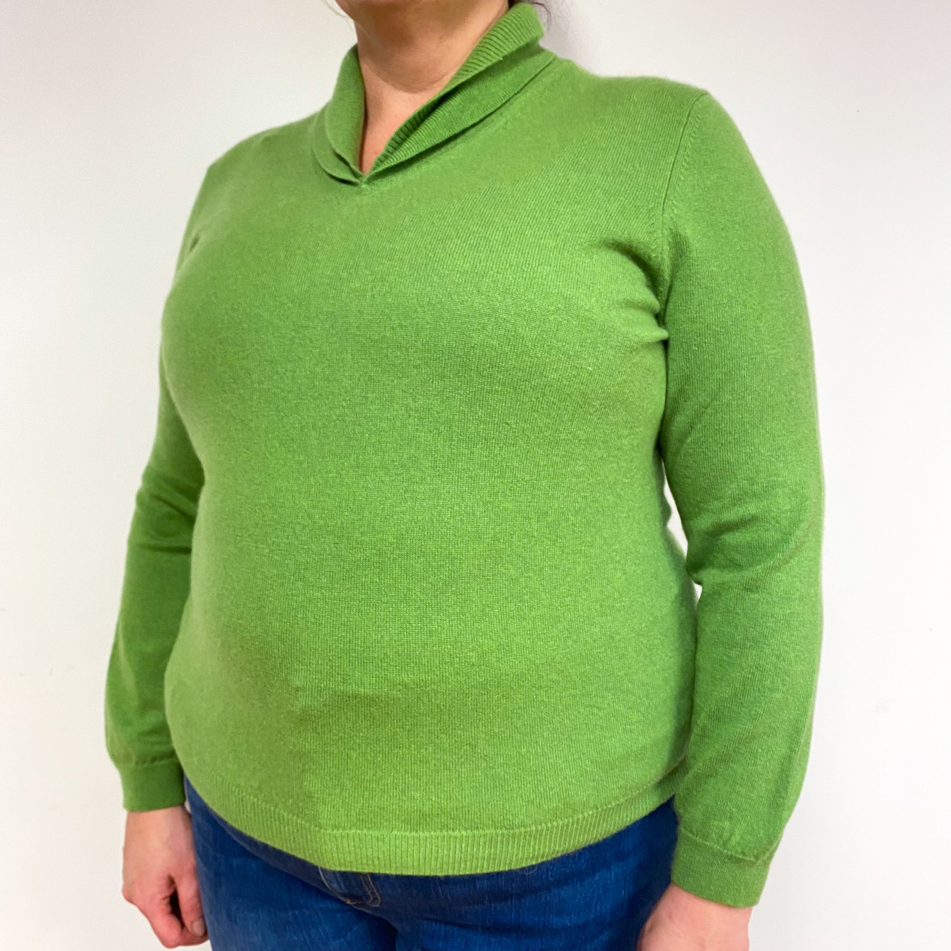 Pear Green Cashmere V-Neck Jumper Extra Large