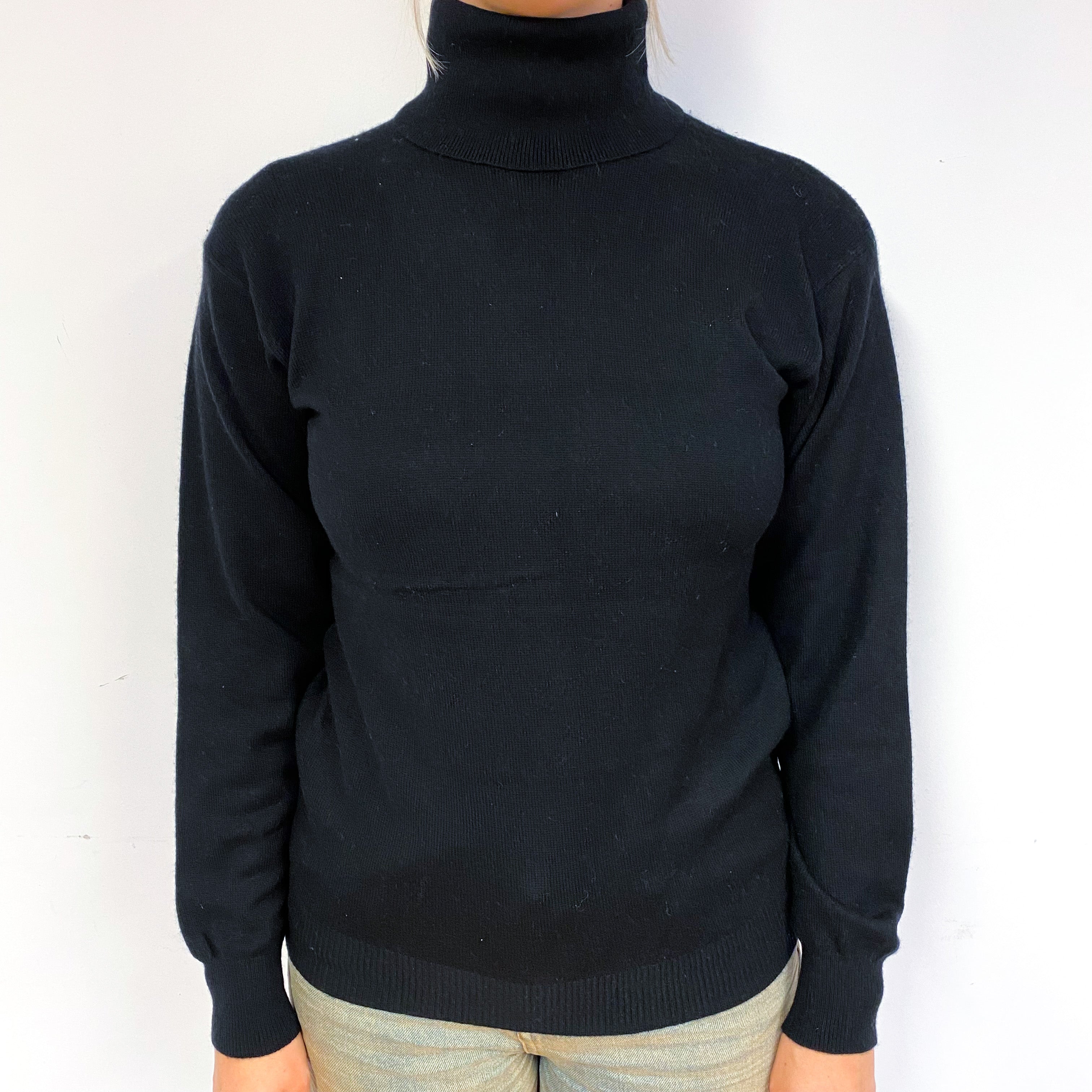 Black Slouchy Cashmere Polo Neck Jumper Small
