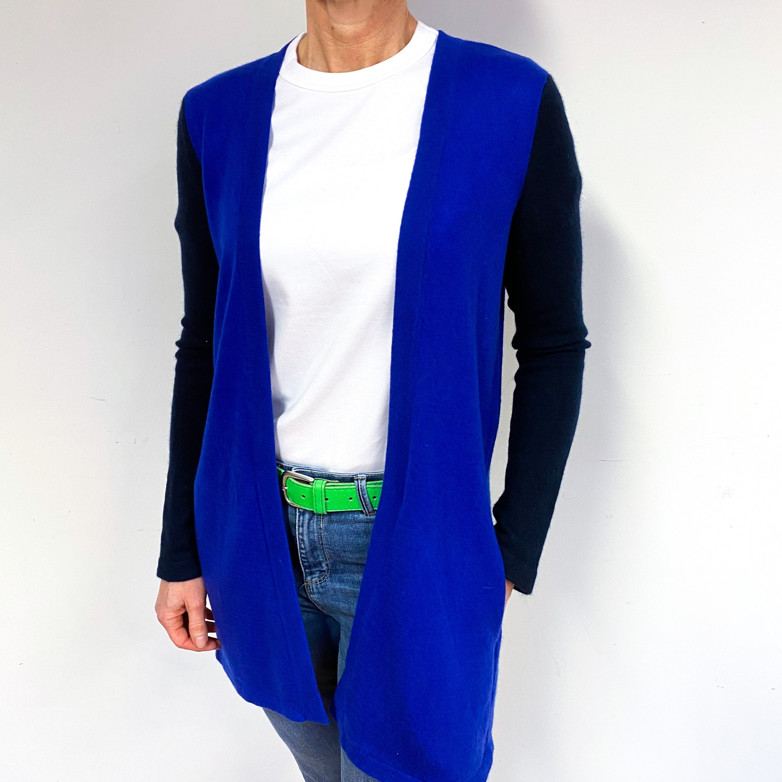 Indigo and Navy Blue Cashmere Edge to Edge Cardigan Medium