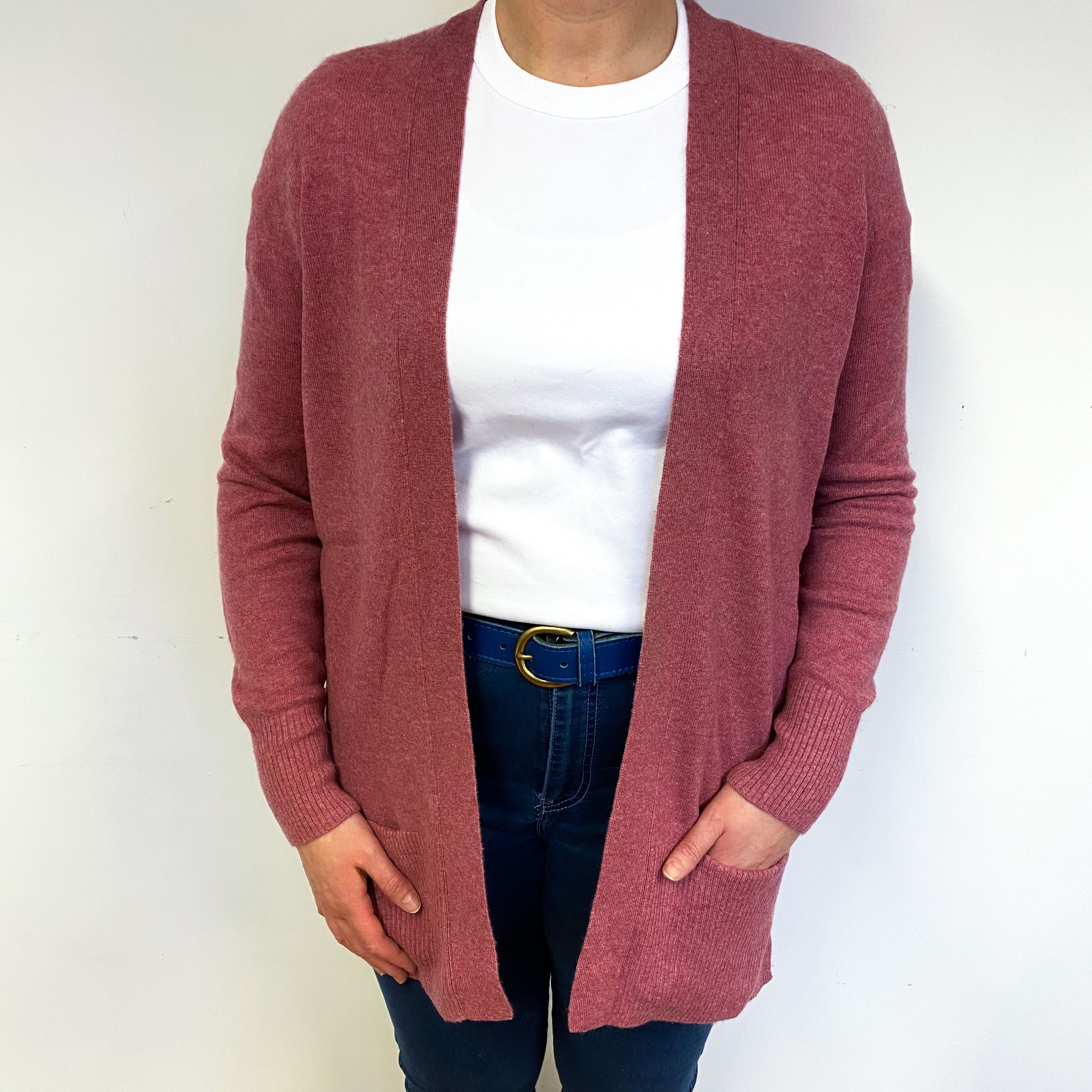 Heather Pink Cashmere Edge to Edge Cardigan Large