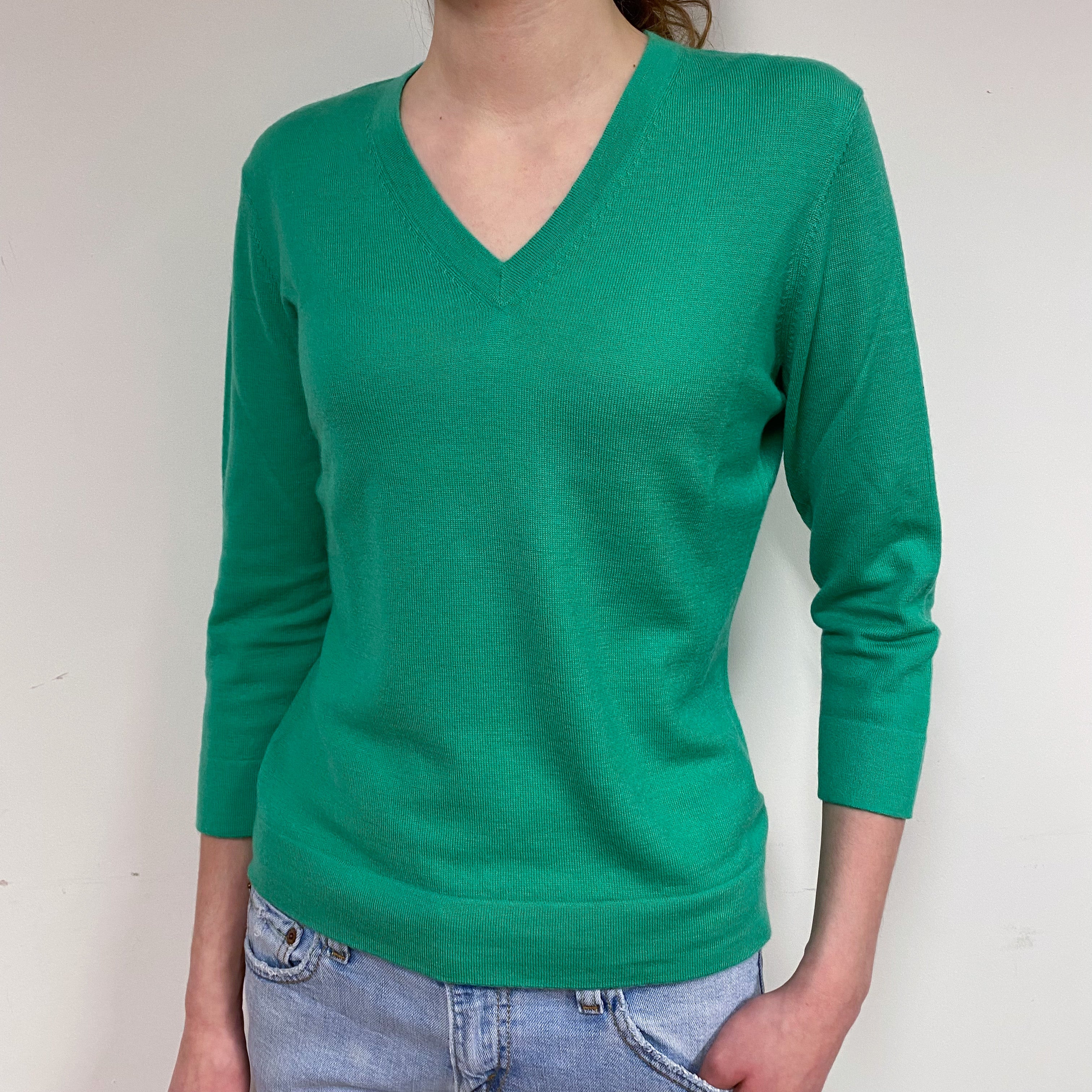 Pickle Green Cashmere V-Neck Jumper Extra Small