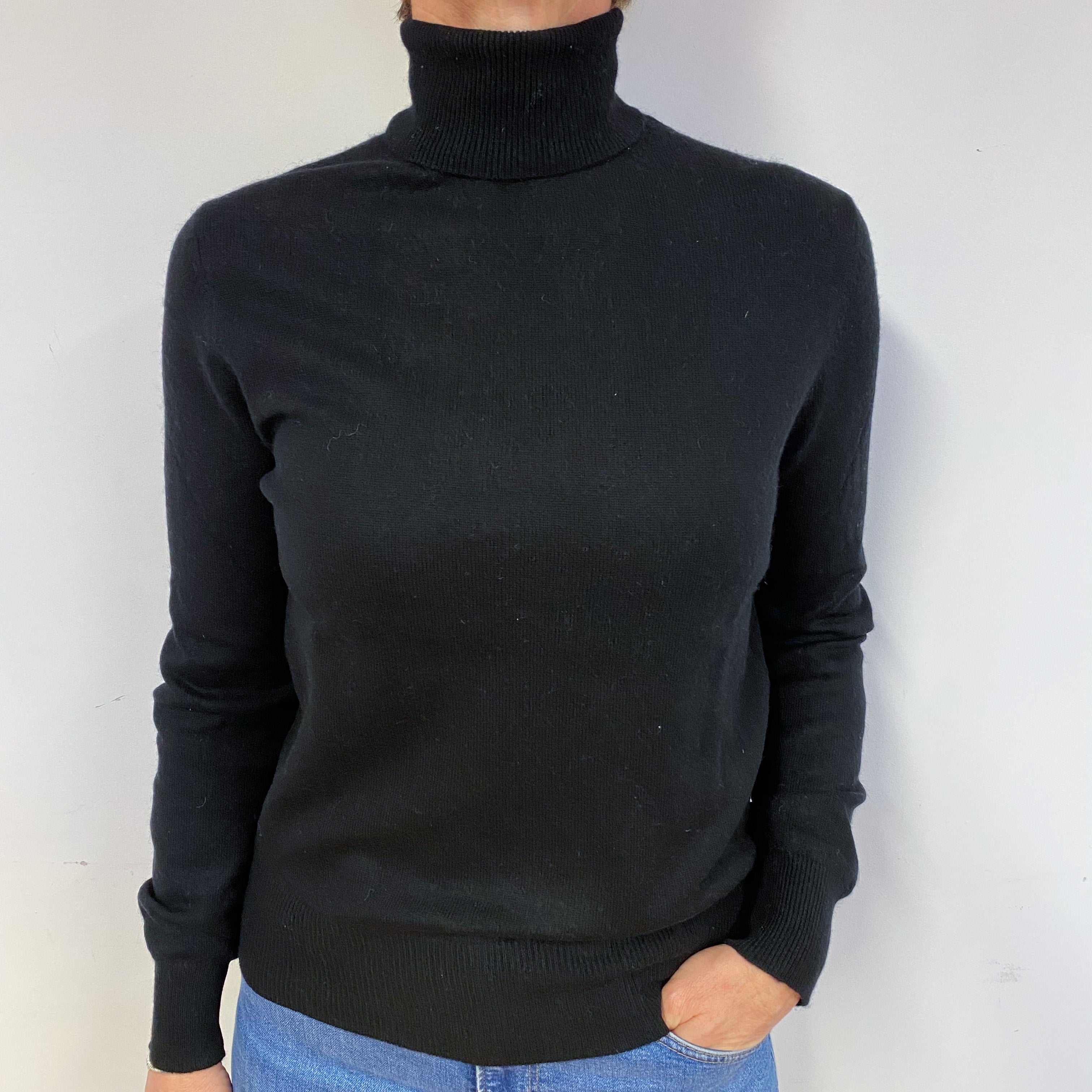 Black Cashmere Polo Neck Jumper Medium