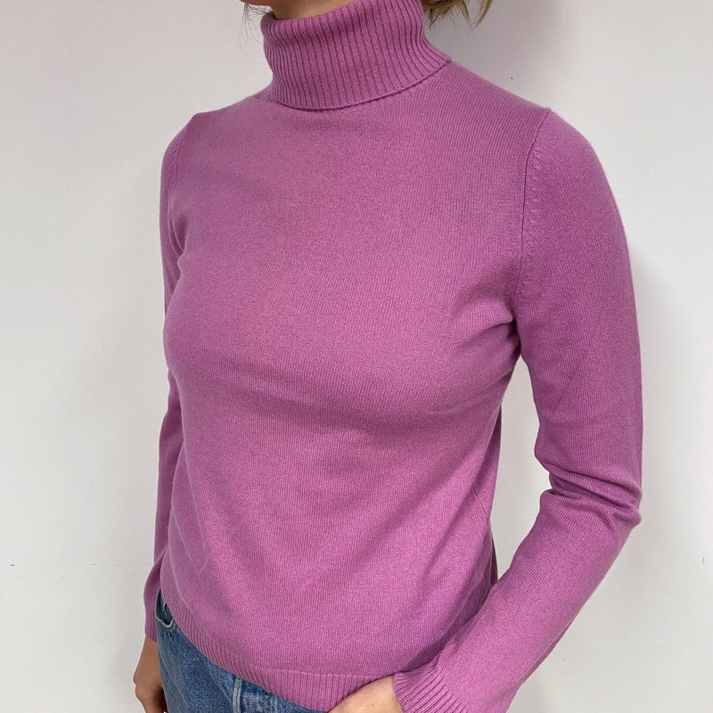 Mauve Pink Cashmere Polo Neck Jumper Small