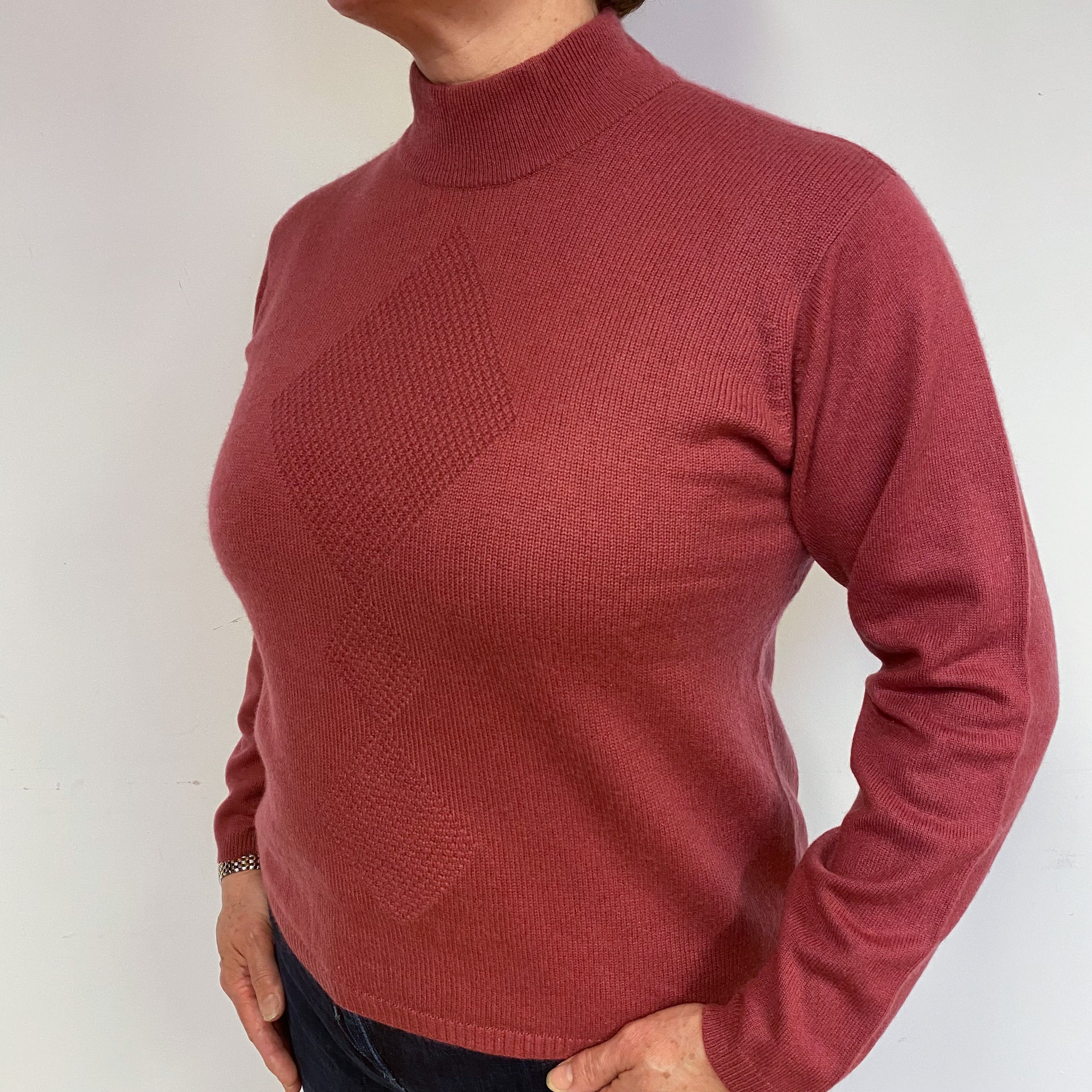Heather Pink Cashmere Turtle Neck Jumper Large