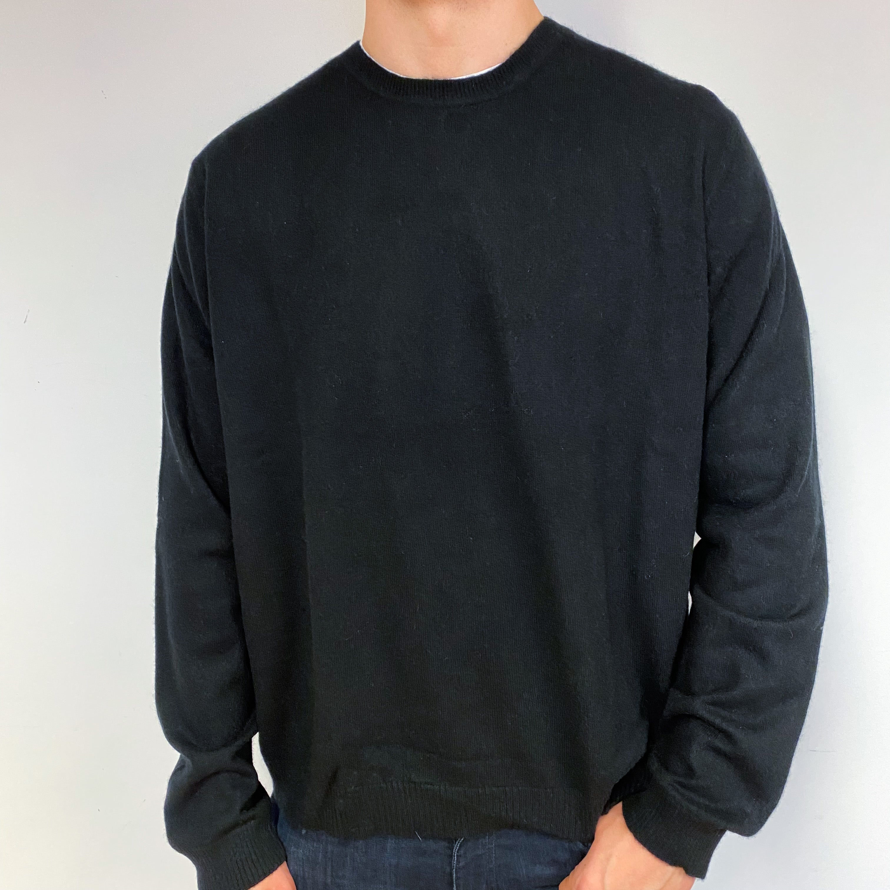 Men's Black Cashmere Crew Neck Jumper Extra Extra Large