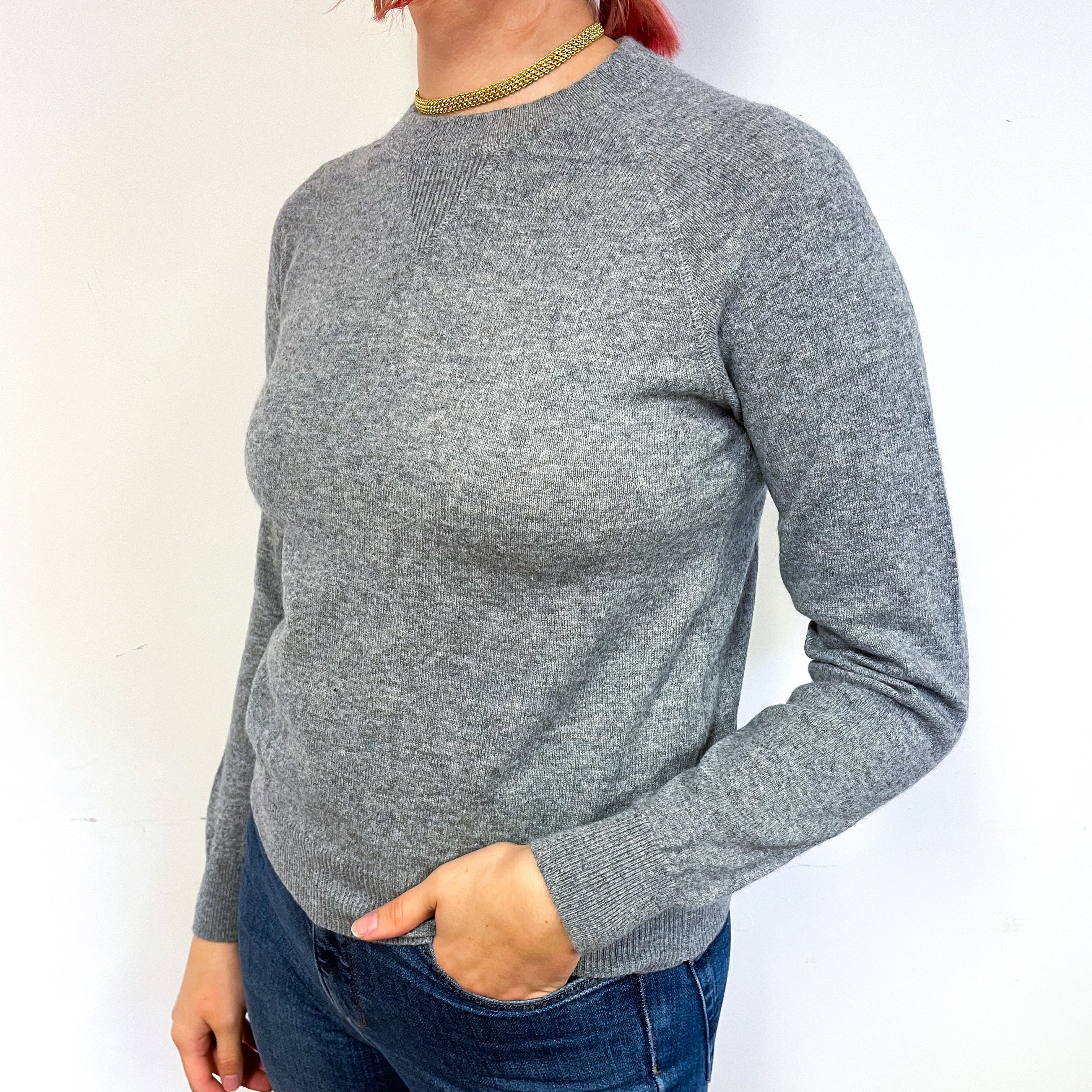 Grey Sweatshirt Style Cashmere Crew Neck Jumper Small