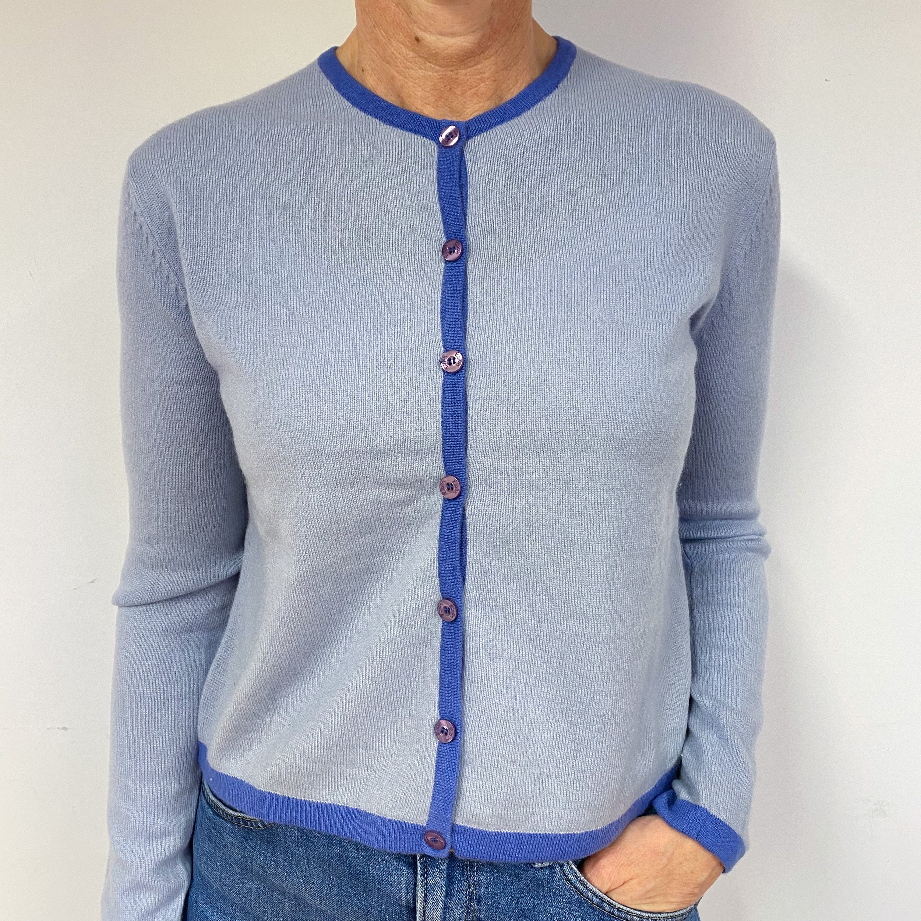 Lilly Pulitzer Blue Cashmere Crew Neck Cardigan Medium