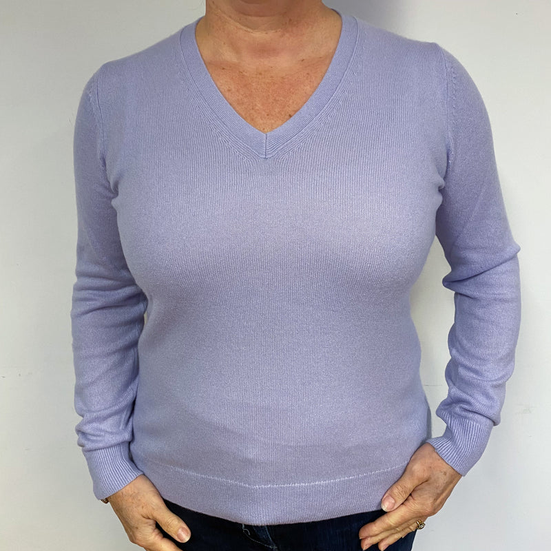 Lilac Purple Cashmere V-Neck Jumper Large