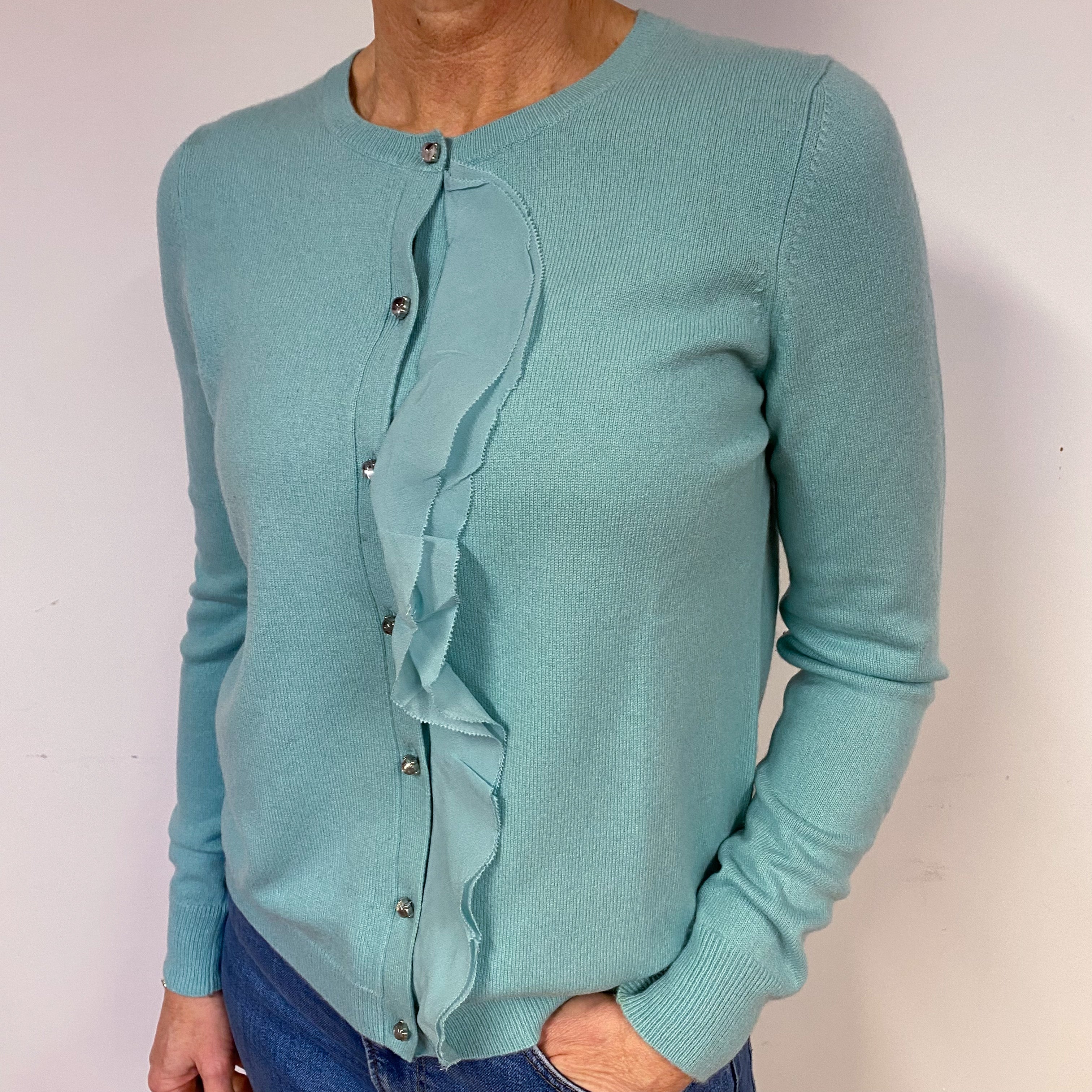 Mint Green Cashmere Crew Neck Cardigan Medium