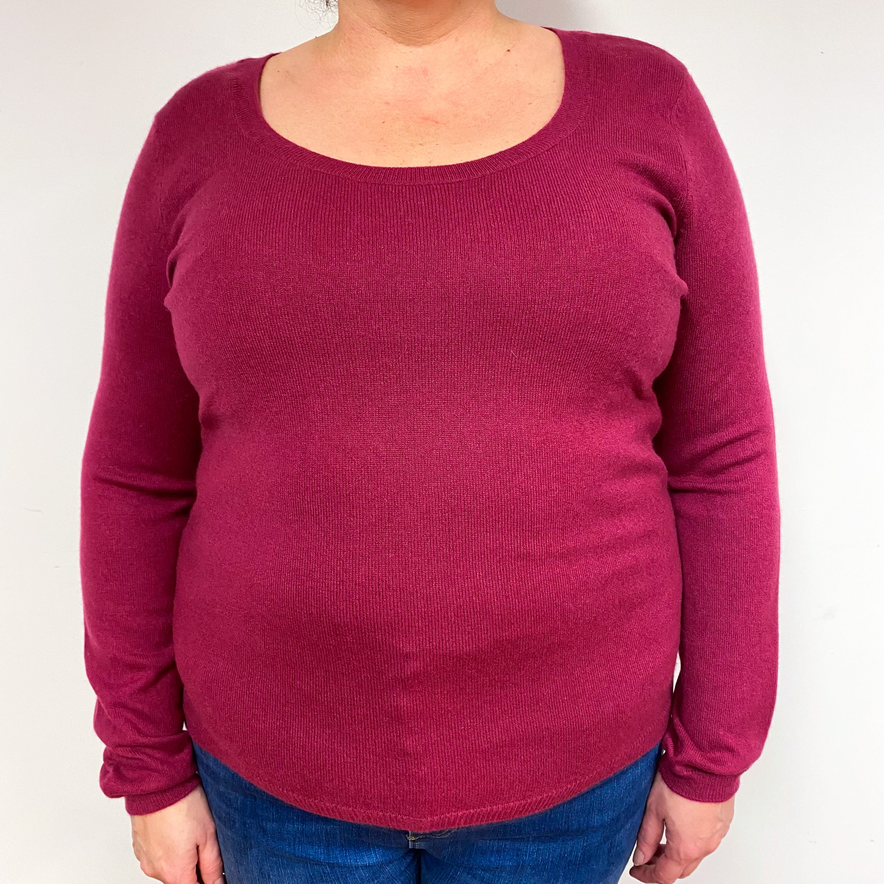 Loganberry Pink Cashmere Scoop Neck Jumper Extra Large