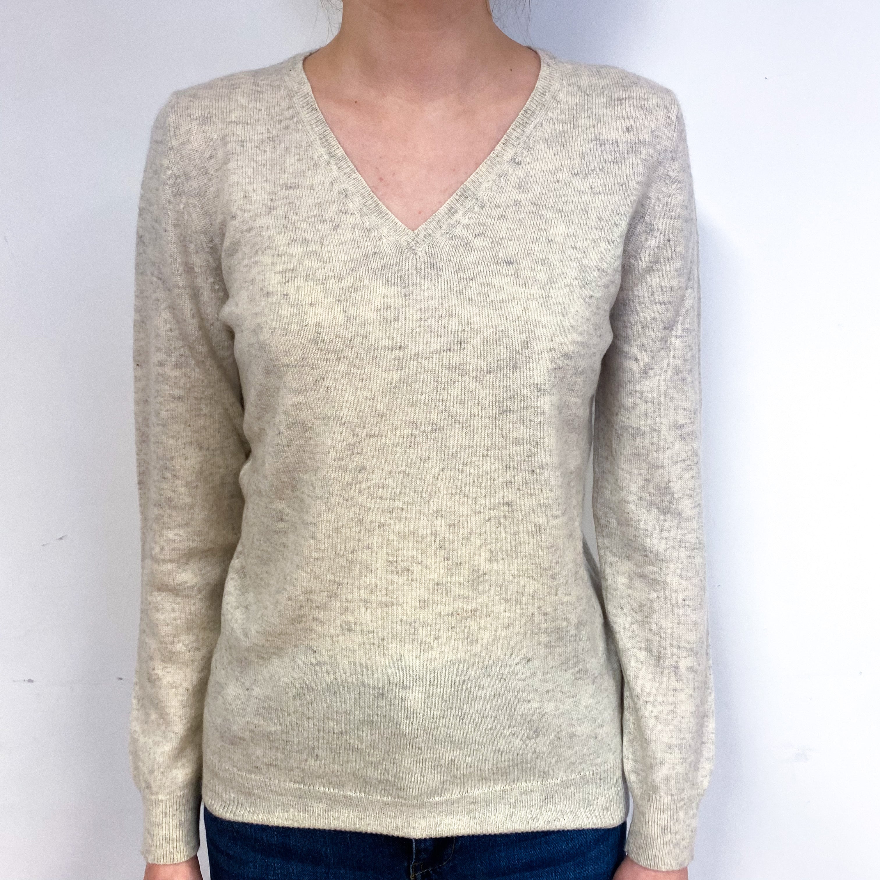 Mist Grey Cashmere V-Neck Jumper Extra Small