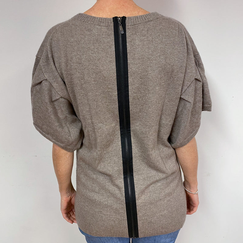 Mink Brown Cashmere Short Sleeved Jumper Medium