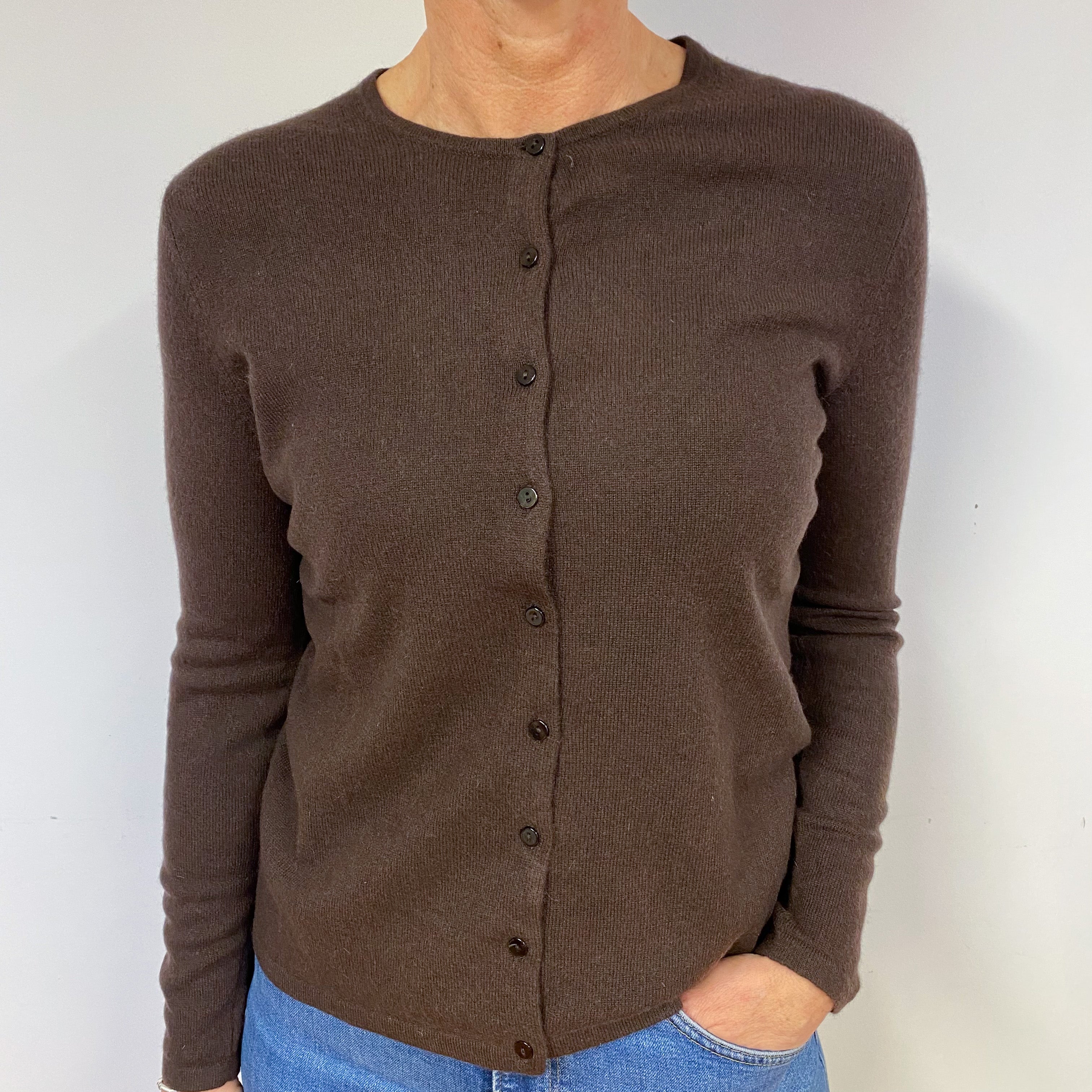 Peppercorn Brown Cashmere Crew Neck Cardigan Medium