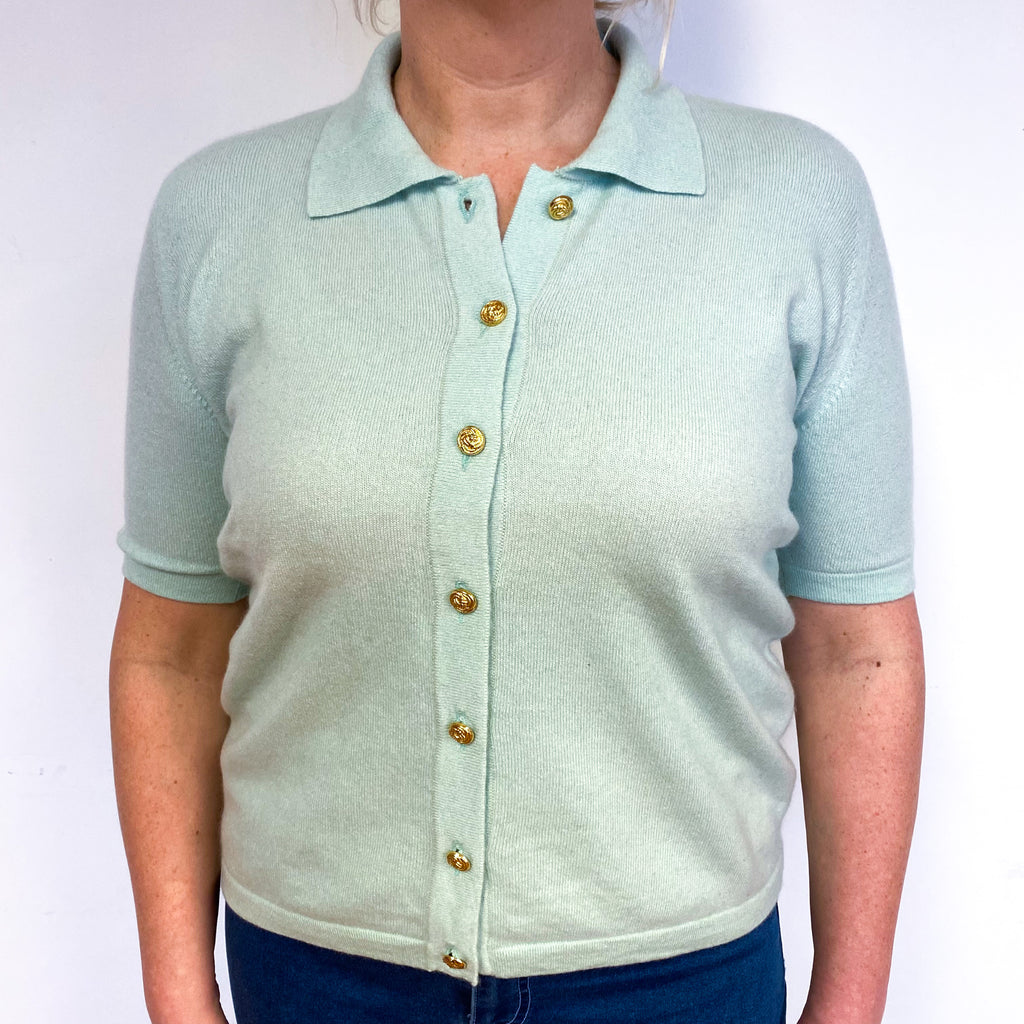 Soft Mint Green Cashmere Short Sleeve Cardigan Large