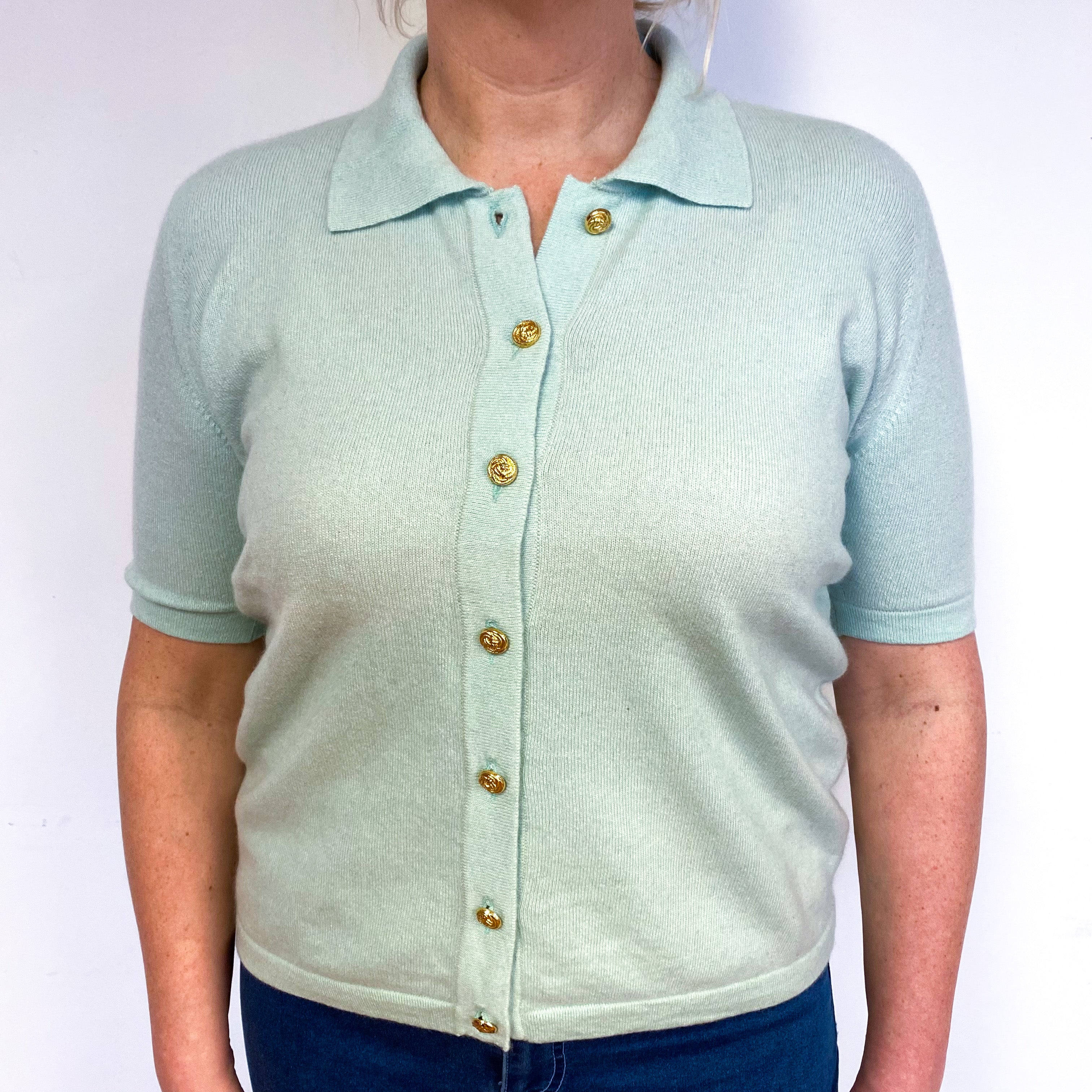 Soft Mint Green Cashmere Short Sleeve Cardigan Large