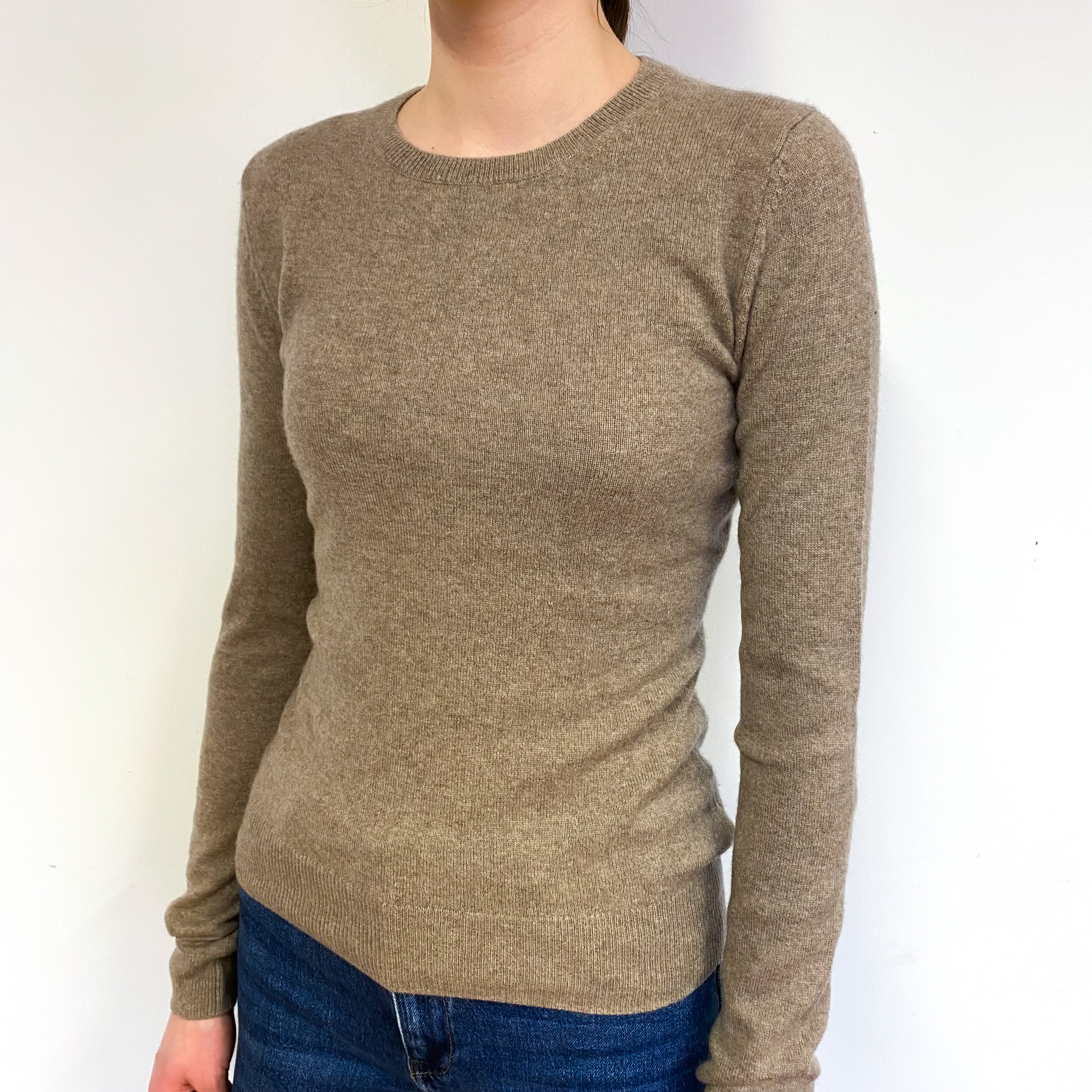 Taupe Brown Cashmere Crew Neck Jumper Extra Small