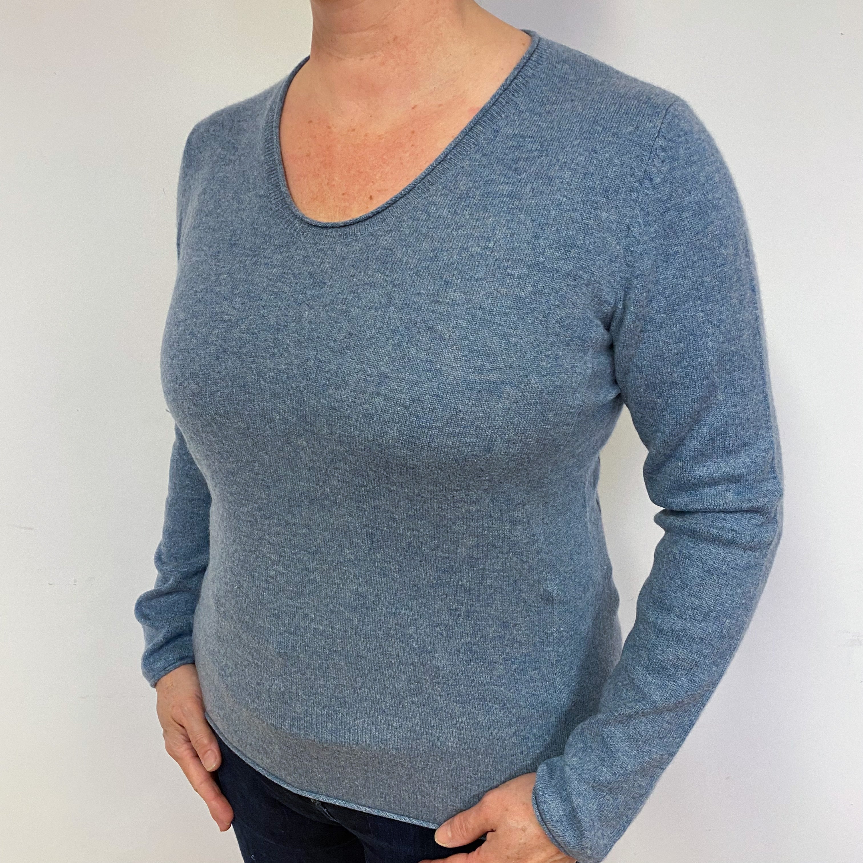 Denim Blue Cashmere Crew Neck Jumper Large