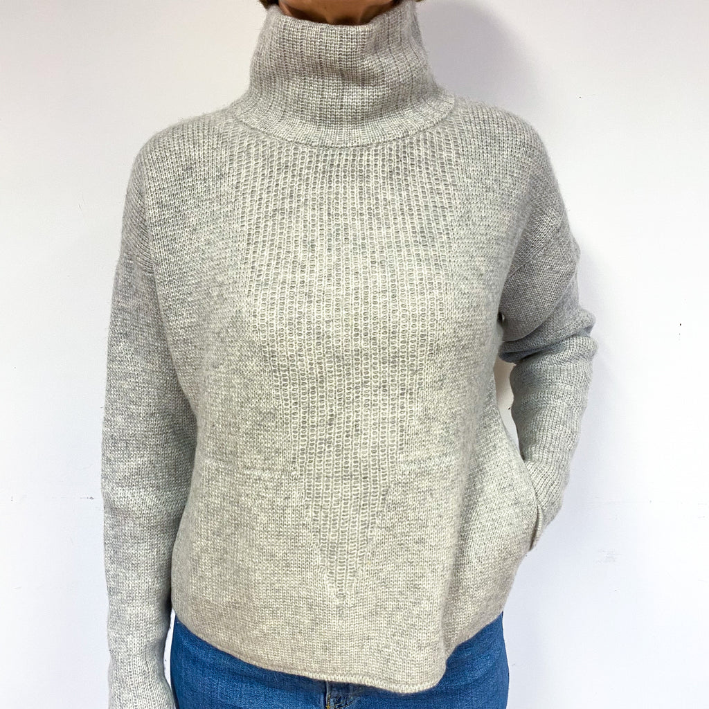 Smoke Grey Cashmere Polo Neck Jumper Medium