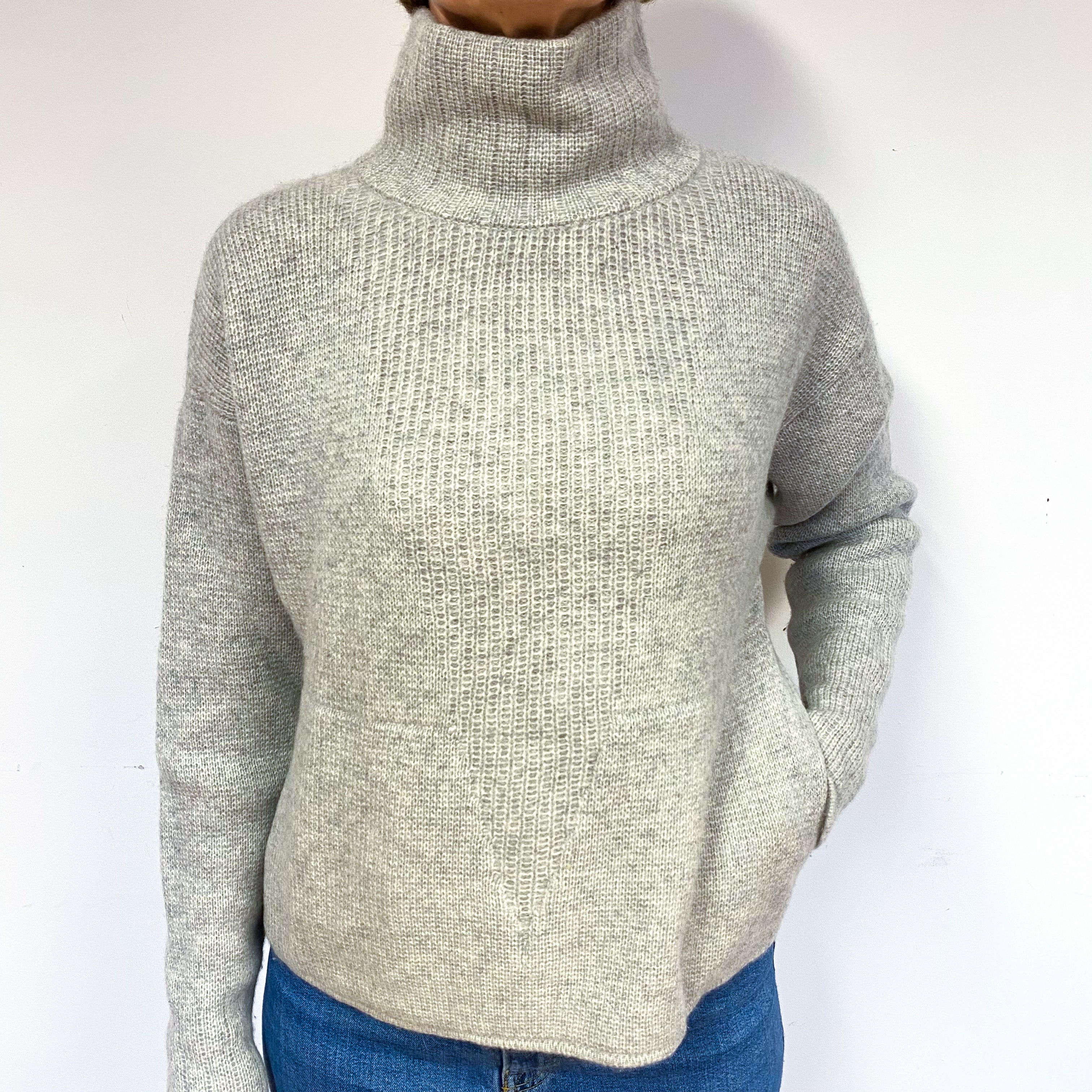 Smoke Grey Cashmere Polo Neck Jumper Medium