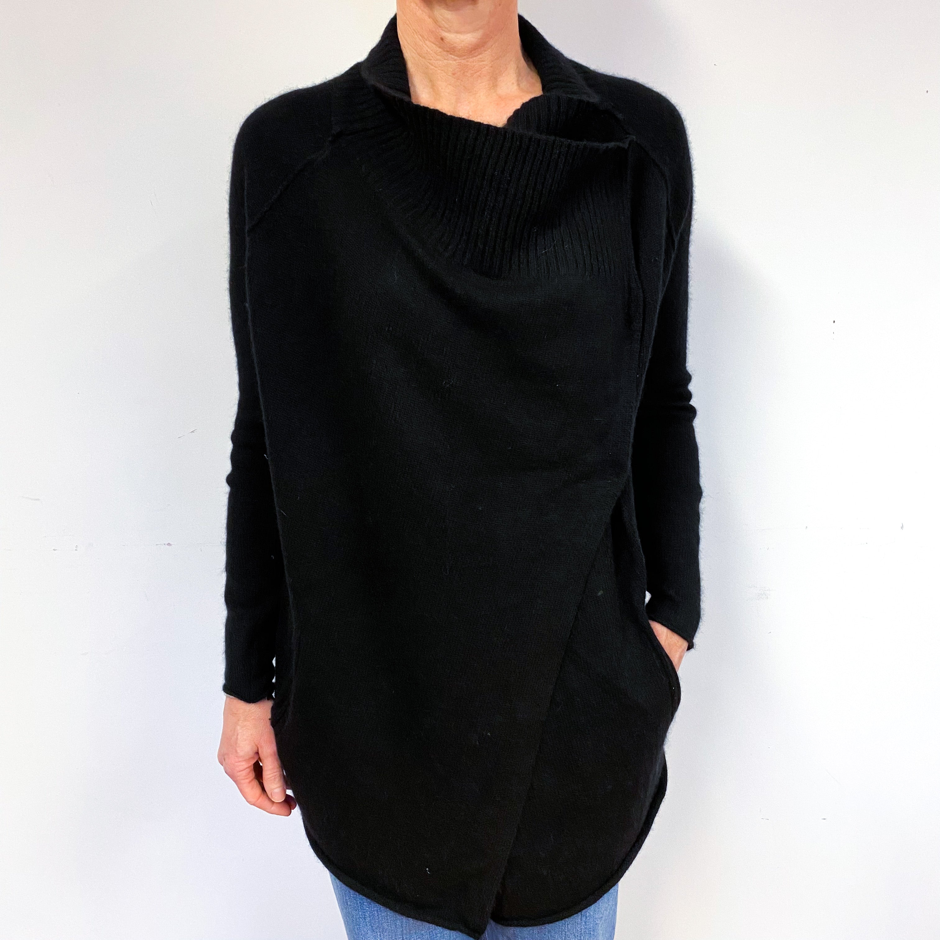 Long Black Cashmere Cross-Over Cardigan Medium