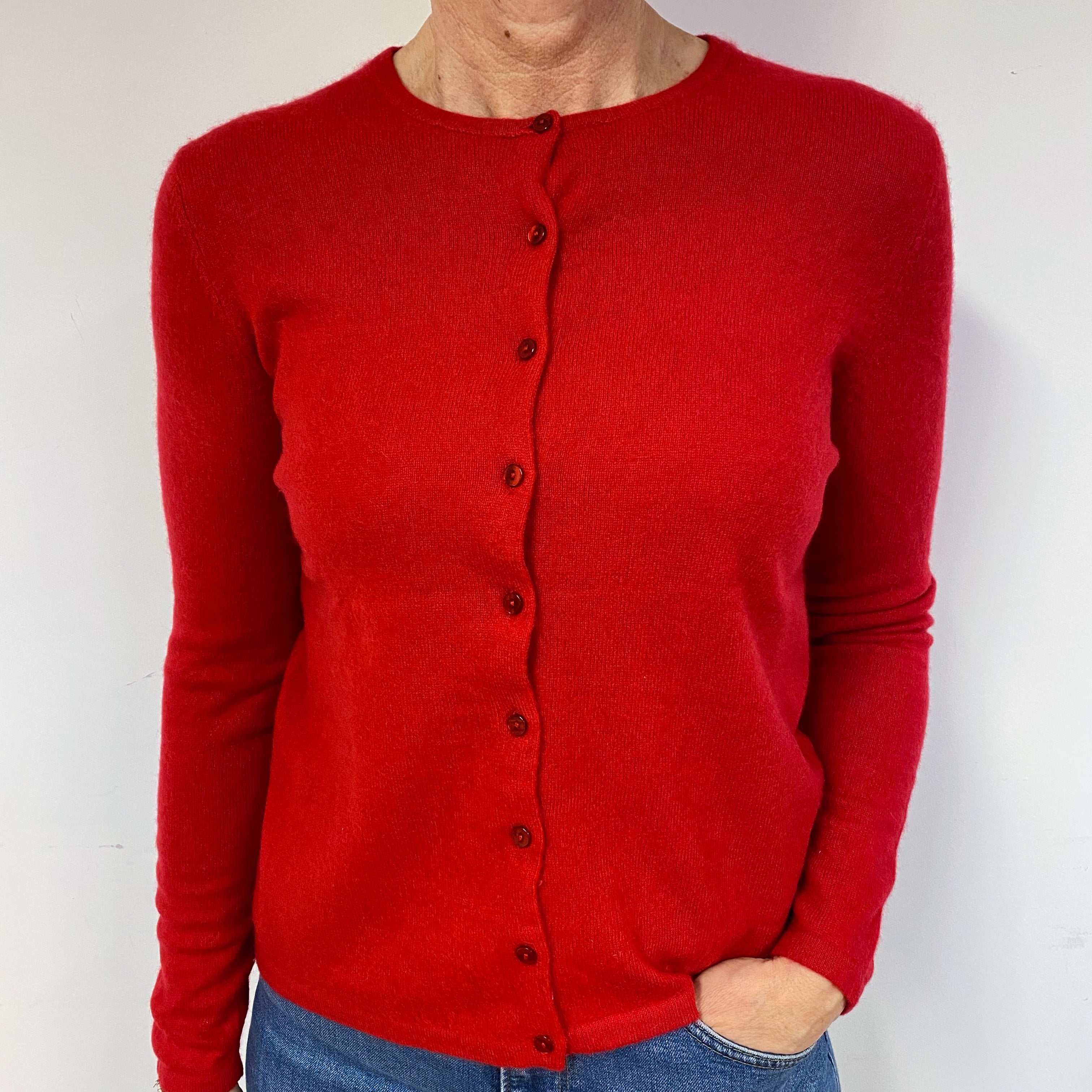 Berry Red Cashmere Crew Neck Cardigan Medium